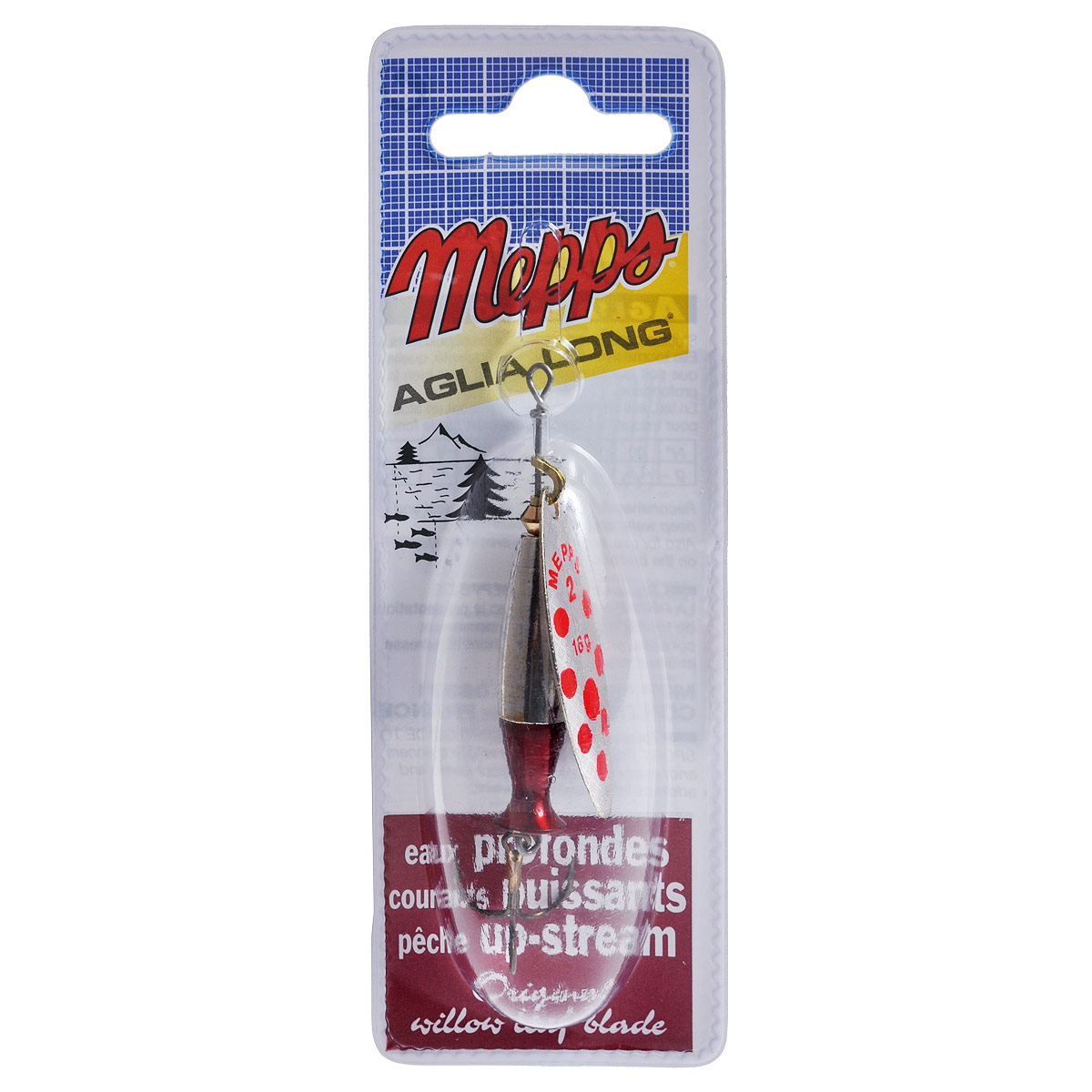 Блесна Mepps Aglia Long Heavy Ag Pts Rouge, вращающаяся, №2, 16 г7180 Блесна Mepps Aglia Long Heavy Ag Pts Rouge, вращающаяся, №2, 16 г7180Вращающаяся блесна Mepps Aglia Long Heavy Ag Pts Rouge, благодаря своему «ивовому» лепестку и более тяжелому весу хорошо держит медленное и стабильное вращение на самых сильных течениях. Она рекомендуется для плотных потоков, быстрой и глубокой воды и для ловли против течения. Также блесна хороша и для использования в озерах при охоте на донных хищников, которые не реагируют на быстроходные приманки. Груз-сердечник «Aglia Long Heavy AG-AG/RGE» состоит из пулевидного тела и хвостового раструба. Именно хвост-стабилизатор обеспечивает устойчивое горизонтальное движение приманки. И не только при большой скорости проводки, но и при средней, что само по себе уже большая редкость для утяжеленных «вращалок».