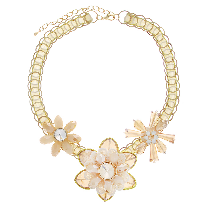 Колье Taya, цвет: золотистый, бежевый. T-B-8365-NECK-GL.BEIGET-B-8365-NECK-GL.BEIGE Колье Taya, цвет: золотистый, бежевый. T-B-8365-NECK-GL.BEIGET-B-8365-NECK-GL.BEIGEСтильное колье Taya выполненное из гипоаллергенного сплава на основе латуни, не оставит равнодушной ни одну любительницу изысканных и необычных украшений. Колье состоит из переплетенных между собой колец и прикрепленных к ней граненных бусин и страз. Колье имеет надежную застежку-карабин с регулирующей длину цепочкой. Такое колье позволит вам с легкостью воплотить самую смелую фантазию и создать собственный, неповторимый образ.