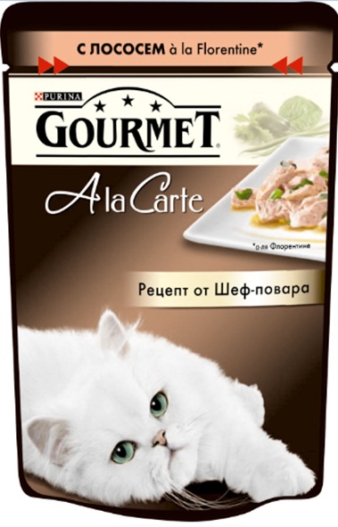 Консервы Gourmet A la Carte, для взрослых кошек, c лососем a la Florentine, шпинатом, цукини и зеленой фасолью, 85 г12242394 Консервы Gourmet A la Carte, для взрослых кошек, c лососем a la Florentine, шпинатом, цукини и зеленой фасолью, 85 г12242394Корм Gourmet A la Carte – это изысканные блюда, приготовленные по рецептам от шеф-повара. Прекрасное сочетание рыбного или мясного ассорти с тщательно подобранными ингредиентами, такими как овощи, рис или паста, создают утонченную гармонию текстуры и вкуса. Рекомендации по кормлению: Суточная норма: 3-4 пакетика в день для взрослой кошки (средний вес 4 кг), в два приема. Данная суточная норма рассчитана для умеренно активных взрослых кошек, живущих в условиях нормальной температуры окружающей среды. В зависимости от индивидуальных потребностей кошки норма кормления может быть скорректирована для поддержания нормального веса вашей кошки. Подавайте корм комнатной температуры. Следите, чтобы у вашей кошки всегда была чистая, свежая питьевая вода. Состав: мясо и продукты переработки мяса, экстракт растительного белка, рыба и продукты переработки рыбы (в том числе лосось), овощи (в том числе шпинат, цуккини, зеленая фасоль), минеральные вещества,...