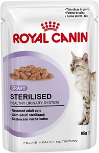 Консервы Royal Canin Sterilised, для стерилизованных кошек, мелкие кусочки в соусе, 85 г47187 Консервы Royal Canin Sterilised, для стерилизованных кошек, мелкие кусочки в соусе, 85 г47187Консервы Royal Canin Sterilised - влажный корм для стерилизованных кошек, в виде мелких кусочков в соусе подходят для стерилизованных кошек старше 1 года. Здоровая мочевыделительная система. Новый влажный корм Sterilised способствует поддержанию здоровья мочевыделительной системы стерилизованных кошек. Идеальный вес стерилизованной кошки. Поддержание идеального веса кошки. Корм Sterilised помогает сохранить идеальный вес стерилизованной кошки благодаря точно подобранному содержанию энергии. Инстинктивное предпочтение стерилизованной кошки. Инстинктивное предпочтение. Оптимальное соотношение белков, жиров и углеводов способствует долговременному сохранению вкусовой привлекательности корма. Специальный макронутриентный профиль. Состав: мясо и мясные субпродукты, злаки, субпродукты растительного происхождения, минеральные вещества, экстракты белков растительного происхождения, углеводы. Добавки (в 1 кг): Витамин D3: 40 ME, Железо: 4,5...