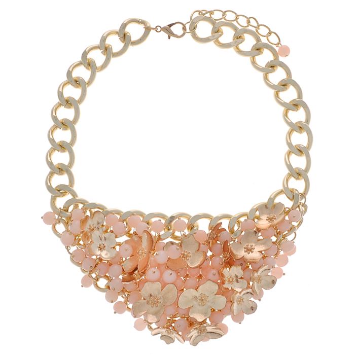 Колье Taya, цвет: золотистый, розовый. T-B-8595-NECK-BLUET-B-8597-NECK-GOLD Колье Taya, цвет: золотистый, розовый. T-B-8595-NECK-BLUET-B-8597-NECK-GOLDСтильное колье Taya, выполненное из гипоаллергенного сплава на основе латуни (не содержит свинец и никель), не оставит равнодушной ни одну любительницу изысканных и необычных украшений. Колье представляет собой металлическую цепь золотистого цвета с крупными звеньями. Часть колье с тремя рядами металлических цепочек украшена бусинами-подвесками и декоративным цветком. Колье имеет надежную застежку-карабин с регулирующей длину цепочкой. Такое колье позволит вам с легкостью воплотить самую смелую фантазию и создать собственный, неповторимый образ.