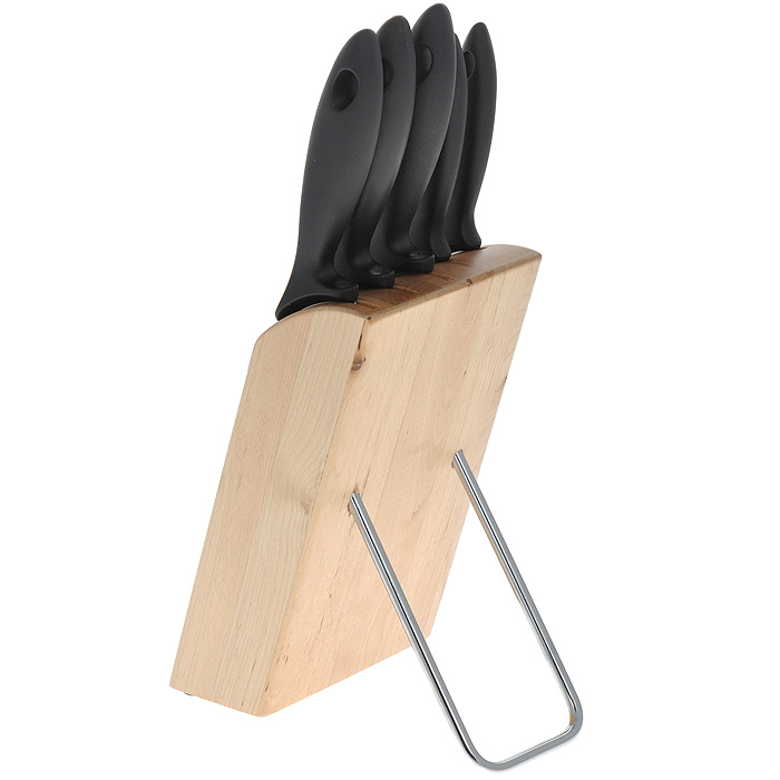 Набор ножей Fiskars KitchenSmart, 6 предметов. 837091837091, 1004931 Набор ножей Fiskars KitchenSmart, 6 предметов. 837091837091, 1004931Набор ножей на подставке Fiskars KitchenSmart предоставит вам все необходимые возможности в успешном приготовлении пищи и порадует вас своими результатами. Набор включает в себя: нож для овощей, нож для корнеплодов, нож для хлеба, нож азиатский поварской, кухонный универсальный нож. Подставка для ножей выполнена из покрытого лаком деревянного блока. Подставку можно установить на столе или прикрепить к стене. Ножи легко вставляются в ножны подставки, скользя по ним, в результате чего лезвия остаются острыми, так как они не соприкасаются с деревом. Ножи Fiskars KitchenSmart предназначены для ежедневного использования. Ручки эргономичной формы с упором для большого пальца обеспечивают безопасность резки. Особенности набора ножей Fiskars KitchenSmart: лезвие выполнено из высококачественной японской стали твердостью 53 ед. по шкале С. Роквелла; рукоять ножей имеет специальный упор для пальца, предотвращающий соскальзывание руки; ...