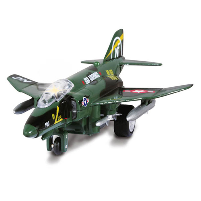ТехноПарк Самолет USA Air ForceSL324WB ТехноПарк Самолет USA Air ForceSL324WBИгрушка ТехноПарк Военный самолет, выполненная из пластика и металла в виде военного самолета на колесах, станет любимой игрушкой вашего малыша. Самолет оснащен звуковыми эффектами. При нажатии кнопки на его корпусе кабина самолета начинает светиться под звуки полета. Игрушка оснащена инерционным ходом. Самолет необходимо отвести назад, затем отпустить - и он быстро поедет вперед. Ваш ребенок будет часами играть с этой игрушкой, придумывая различные истории. Порадуйте его таким замечательным подарком! Самолет работает от батареек типа таблетка (товар комплектуется демонстрационными).