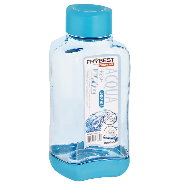 Бутылка Frybest Fresh, цвет: голубой, 500 мл. AC3-04AC3-04 Бутылка Frybest Fresh, цвет: голубой, 500 мл. AC3-04AC3-04Бутылка Frybest Fresh изготовлена из прочного цветного пластика. Прозрачные стенки позволяют видеть содержимое. Материал износостоек и устойчив к царапинам, благодаря этому изделие сохранит свой изначальный вид даже после продолжительного использования. Бутылка оснащена специальной крышкой, которая легко открывается и закрывается, но, благодаря резиновой прослойке, предотвращает случайное проливание. Дно бутылки пластиковое. Для удобства хранения бутылки имеют специальные выемки, которые позволяют ставить их одна на другую. Такая бутылка очень удобна в использовании, ее можно взять с собой куда угодно: на работу, пикник, в парк, поездку или прогулку. Легкость очистки: благодаря своей форме стакан легко мыть; пригоден для посудомоечной машины. Можно использовать в морозильной камере, чтобы остудить напитки.