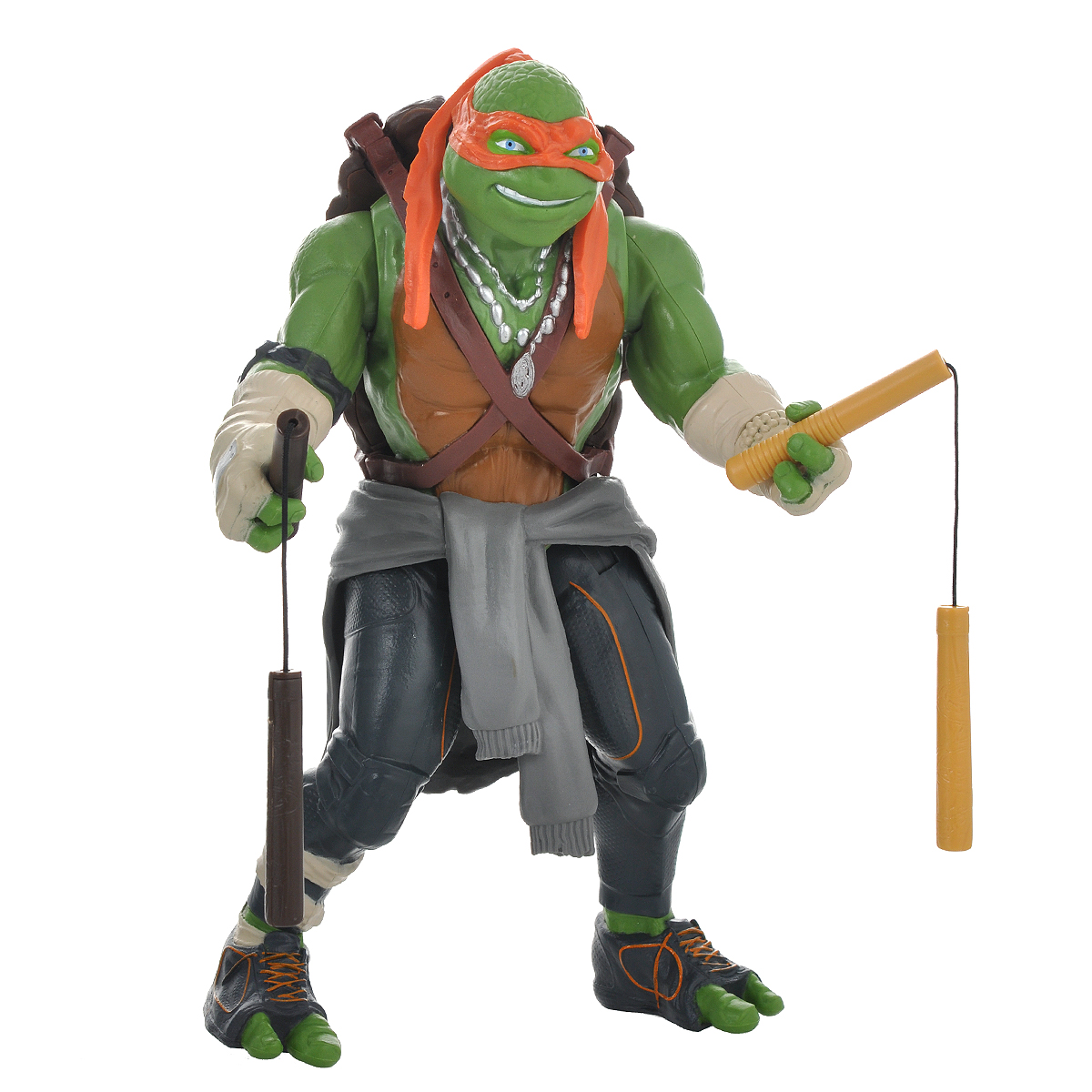 Фигурка Turtles Микеланджело, 28 см. 91555_9155891558 Фигурка Turtles Микеланджело, 28 см. 91555_9155891558Большая фигурка Turtles Микеланджело станет прекрасным подарком для вашего ребенка. Она выполнена из прочного пластика в виде персонажа команды TMNT - Черепашки-Ниндзя Микеланджело в боевом снаряжении. Голова, руки и ноги фигурки подвижны, что позволит придавать Микеланджело различные позы. В комплект входит его оружие - две пары нунчаки. Ваш ребенок будет часами играть с этой фигуркой, придумывая различные истории с участием любимого героя. Они подверглись мутации и обучались искусству ниндзюцу у великого сэнсэя Сплинтера. Черепашки-Ниндзя готовы выбраться из своего секретного убежища и спасти мир от сил зла! Черепашки-Ниндзя впервые появились на страницах комиксов в далеких 80-х. Черепашки перебрались на телевидение по воле студии Murakami-Wolf-Swenson (MWS) и продолжали радовать своих поклонников в течение десяти лет (1987-1996). 5 лет подряд были признаны сериалом №1. За это время было показано более 190 эпизодов, а озорные и веселые герои успели покорить...
