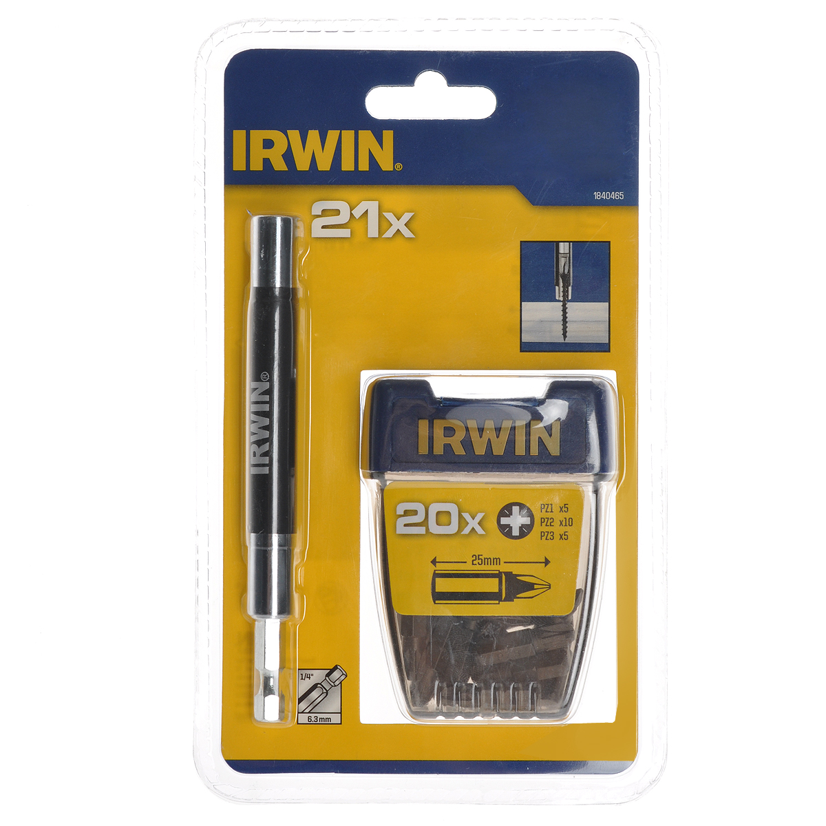Набор бит с магнитным держателем Irwin, 1/4, 21 предмет1840465 Набор бит с магнитным держателем Irwin, 1/4, 21 предмет1840465Набор бит с магнитным держателем Irwin предназначен для монтажа/демонтажа резьбовых соединений. Магнитный держатель имеет пружину для удобства закручивания шурупов. В набор входят биты крестовые РZ1 - 5 шт, РZ2 - 10 шт, РZ3 - 5 шт, магнитный держатель 1/4 длиной 12 см.
