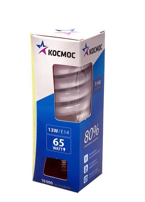 Лампа энергосберегающая Космос, свет: теплый. Модель Т2 SPC 13W E1427LKsmT2SPC13wE1427 Лампа энергосберегающая Космос, свет: теплый. Модель Т2 SPC 13W E1427LKsmT2SPC13wE1427Компактные инновационные энергосберегающие лампы Космос - наиболее актуальный на сегодняшний день продукт новейших технологий, воплощенных в высококачественных, надежных электротехнических изделиях, которые прослужат долго. Характеристики: Модель: Т2 SPC 13W E1427. Материал: стекло, металл, пластик. Диаметр колбы (по верхнему краю): 2,7 см. Общая длина: 9,5 см. Тип цоколя: E14. Мощность: 13 Вт. Соответствующая мощность лампы накаливания: 65 Вт. Свет: теплый. Цветовая температура: 2700К. Световой поток: 665 Lm. Средний срок службы: 8000 часов. Напряжение: 220-240 В. Размер упаковки: 11 см х 3,5 см х 3,5 см. Производитель: Россия. Изготовитель: Китай. Российская марка Космос была создана в 2000 году, чтобы обеспечить вас качественными и доступными электротоварами. Продукция под маркой Космос производится на лучших заводах шести стран мира: России, Украины, Белоруссии, Китая, Кореи и...