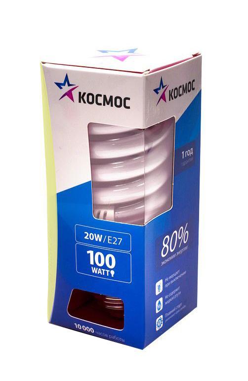 Лампа энергосберегающая Космос, свет: теплый. Модель Т2 SPC 20W E2727LKsmT2SPC20wE2727 Лампа энергосберегающая Космос, свет: теплый. Модель Т2 SPC 20W E2727LKsmT2SPC20wE2727Энергосберегающая лампа Космос теплого света способствует расслаблению, ее лучше использовать в спальнях, местах для отдыха. Сфера применения энергосберегающей лампы Космос та же, что и у лампы накаливания, но данная лампа имеет ряд преимуществ: температура колбы ниже, чем у ламп накаливания, что позволяет использовать энергосберегающие лампы в тканевых абажурах без риска их выцветания и возникновения пожара; полностью заменяет галогенные и обычные лампы накаливания. Колба лампы имеет защитное покрытие, препятствующее ультрафиолетовому излучению. Не содержат паров ртути: технология амальгамной дозировки обеспечивает более стабильный поток не только в течение всего срока службы лампы, но также при изменении температуры окружающей среды и рабочего положения лампы. Применение РТС-термистра с положительным коэффициентом температуры, осуществляющего плавный старт лампы, позволяет производить до 500000 включений-выключений лампы, что увеличивает срок службы лампы. Применение...