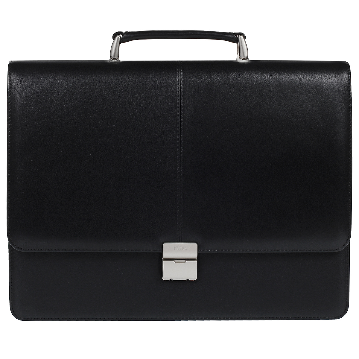 Портфель Petek 1855, цвет: черный. 777.000.01777.000.01 Black Портфель Petek 1855, цвет: черный. 777.000.01777.000.01 BlackПортфель Petek 1855 изготовлен из натуральной глянцевой кожи черного цвета. Закрывается при помощи клапана на кодовый замок-защелку. Внутри содержится одно большое отделение, вшитый карман на молнии, накладной карман для мелких бумаг, накладной карман с хлястиком для телефона, фиксатор для ручки. Под клапаном расположено три каскадных кармана. На клапане с внутренней стороны расположен вшитый карман на молнии. Портфель оснащен удобной короткой ручкой. Стильный портфель классического дизайна станет незаменимым аксессуаром делового человека.