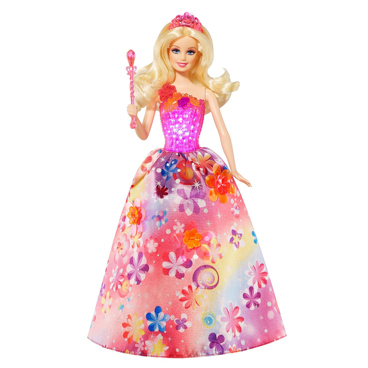 Barbie Кукла Волшебная принцессаCCF79 Barbie Кукла Волшебная принцессаCCF79Кукла Принцесса в волшебном платье легко узнаваема поклонниками мультфильма. Блестящий лиф, цветки на подоле и розовая диадема с неоновым блеском. Взмахните волшебной палочкой куклы и послушайте, как Принцесса исполняет песни из фильма, а также полюбуйтесь её сверкающим огнями лифом. Девочкам понравится разыгрывать с помощью куклы ключевые сцены фильма или придумывать новые сюжеты!