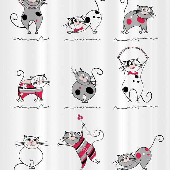 Штора для ванной комнаты Tatkraft Funny Cats, 180х180 см, полиэстер14664 Штора для ванной комнаты Tatkraft Funny Cats, 180х180 см, полиэстер14664Текстильная штора для ванной Tatkraft Funny Cats, изготовленная из полиэстера, декорирована изображением забавных котов. Изделие имеет специальную водоотталкивающую пропитку и антигрибковое покрытие. Штора быстро сохнет, легко моется и обладает повышенной износостойкостью. В комплекте также имеется 12 пластиковых овальных колец. Штора оснащена магнитами-утяжелителями для лучшей фиксации. Мягкая и приятная на ощупь штора для ванной Tatkraft Funny Cats порадует вас своим ярким дизайном и добавит уюта в ванную комнату. Можно стирать в стиральной машине при температуре 40°С.