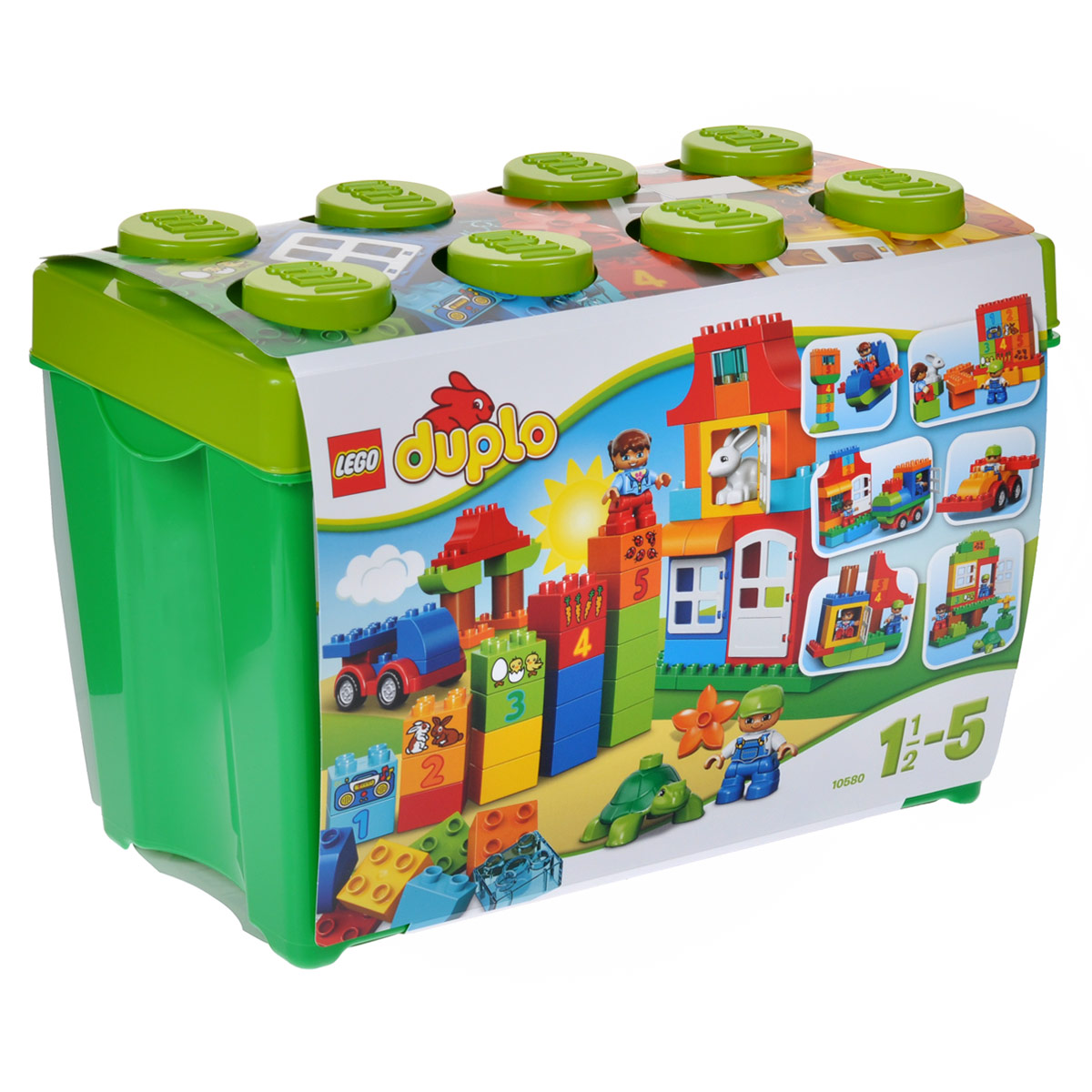 LEGO DUPLO Конструктор Набор для веселой игры 1058010580 LEGO DUPLO Конструктор Набор для веселой игры 1058010580Подарите своему ребенку море удовольствия с игровой коробкой Deluxe серии LEGO DUPLO. Этот набор является идеальным началом знакомства с веселым конструированием LEGO и содержит огромный ассортимент классических и специальных кубиков DUPLO. Эта игровая коробка откроет целый мир обучения и творчества для вашего маленького строителя - с помощью кубиков с цифрами вы можете обучать счету, а фигурки DUPLO вдохновляют на ролевые игры. Также в набор входит базовая деталь кузова, оконные и дверные элементы ярких основных цветов, с которыми так любят играть малыши. Весь набор упакован в прочную, легко узнаваемую коробку для хранения в форме кубика LEGO и содержит конструкторские идеи, которые помогут вам и вашему ребенку построить замечательный высокий дом и другие интересные здания. Набор включает в себя 95 разноцветных пластиковых элементов крупного размера, среди которых есть колесная база, двери и окна. В комплекте малыш найдет кубики с различными изображениями, мини-фигурки...