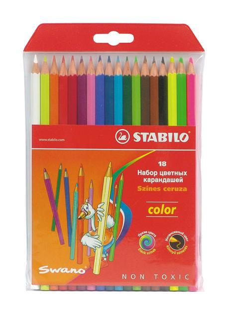 Набор цветных карандашей Stabilo Color, 18 цветов1218-77-01 Набор цветных карандашей Stabilo Color, 18 цветов1218-77-01Цветные карандаши STABILO color шестигранной формы. Широкая гамма цветов, которые отлично смешиваются и позволяют создавать огромное количество оттенков. Насыщенные цвета имеют высокую светостойкость. Мягкий грифель легко рисует на бумаге, не царапая ее и не крошась. Карандаши не ломаются при рисовании и затачивании. В наборе 15 базовых цветов и 3 флуоресцентных цвета.