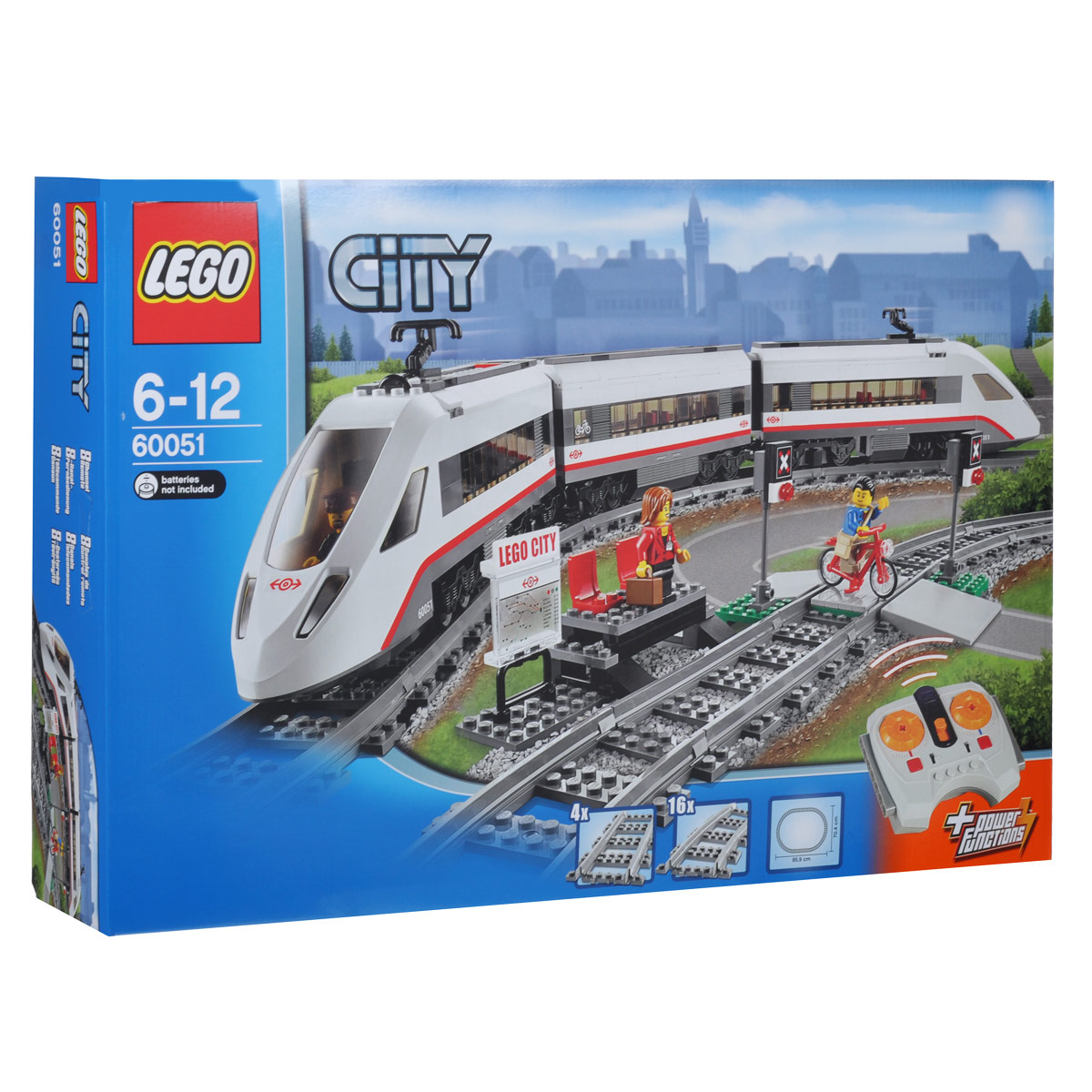 LEGO City Конструктор Скоростной пассажирский поезд 6005160051 LEGO City Конструктор Скоростной пассажирский поезд 6005160051Соверши путешествие по городу на скоростном пассажирском поезде LEGO City! Используй 8-канальное, 7-скоростное инфракрасное дистанционное управление для передвижения по рельсам на максимальной скорости. Этот обтекаемый, суперэффективный поезд имеет современный дизайн и электрические контактные поверхности наверху. Подними крышу переднего вагона, чтобы посадить машиниста в кабину и открой пассажирские вагоны, чтобы получить доступ к креслам и столикам. Подожди поезд вместе с путешественником на путевой станции, аккуратно пересеки пути вместе с велосипедистом после того, как поезд уедет. В набор входят 3 минифигурки: машинист поезда, путешественник и велосипедист. Поезд работает от батареек. В комплекте есть пульт дистанционного управления. Необходимо докупить 9 батареек напряжением типа ААА (не входят в комплект). Конструктор - это один из самых увлекательнейших и веселых способов времяпрепровождения. Ребенок сможет часами играть с конструктором, придумывая различные...