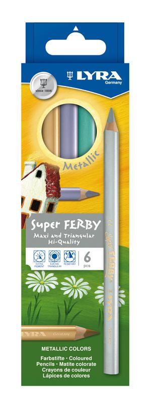 Цветные карандаши Lyra Super Ferby Metallic, 6 цветовL3721062 Цветные карандаши Lyra Super Ferby Metallic, 6 цветовL3721062Цветные карандаши Lyra Super Ferby Duo Metallic непременно понравятся вашему юному художнику. Набор включает в себя 6 ярких цветных карандаша c эффектом металлик. Карандаши имеют эргономичную округло-треугольную форму, которая подходит для раннего развития ребенка. Карандаши изготовлены из натурального сертифицированного дерева, экологически чистые. Имеют ударопрочный неломающийся высокопигментный грифель, не требующий сильного нажатия. Легко затачиваются. Порадуйте своего ребенка таким восхитительным подарком! В комплекте: 6 цветных карандашей.