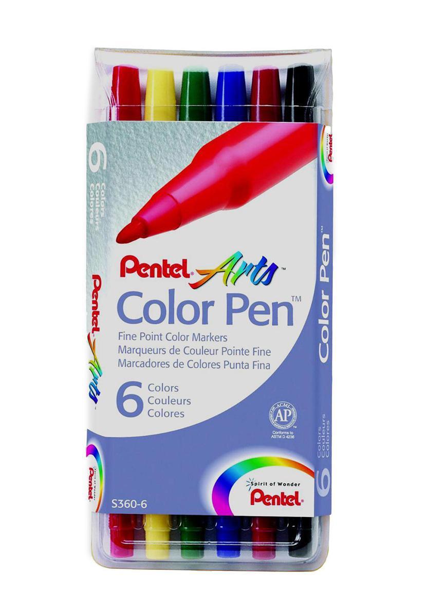 Pentel Фломастеры Color Pen 6 цветовS360-6 Pentel Фломастеры Color Pen 6 цветовS360-6Высококачественные безопасные фломастеры Color Penдля детского творчества. Тонкий износостойкий фибровый наконечник, при нажатии не вдавливается и не деформируется. У фломастеров имеется вентилируемые колпачки. Яркие цвета долго прослужат маленькому художнику. Набор в удобной пластиковой упаковке.