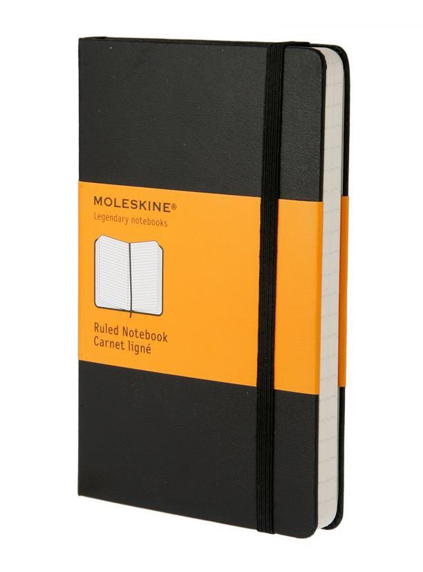 Moleskine Записная книжка Classic Pocket цвет черныйMM710 Moleskine Записная книжка Classic Pocket цвет черныйMM710Записная книжка Moleskine Classic Pocket - прекрасный инструмент для записи мыслей и важных заметок. Прошитый основной блок содержит 192 страницы в линейку без полей. Неповторимые черты записной книжки Молескин: Удобная эластичная застежка; Прочная влагозащитная обложка; Прошитый нитками переплет; Практичные скругленные углы; Быстро впитывающая чернила бумага; Функциональная лента-закладка.