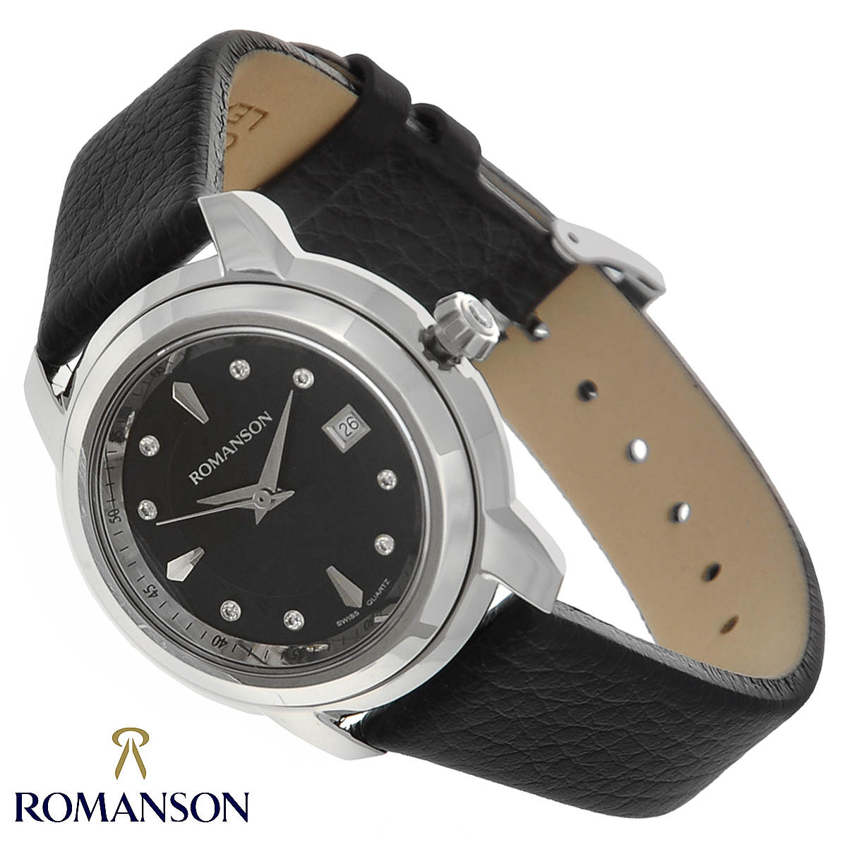 Часы женские наручные Romanson. RL 2637 LW(BK)BKRL 2637 LW(BK)BK Часы женские наручные Romanson. RL 2637 LW(BK)BKRL 2637 LW(BK)BKСтильные женские часы “Romanson” станут идеальным дополнением к вашему безупречному стилю. Часы с кварцевым механизмом, который обладает высокой точностью хода, более устойчив к внешним воздействиям и не требует дополнительного завода. Продолжительность работы часов от одного элемента питания 2 года. Часы выполнены в круглом корпусе. Корпус изготовлен из высококачественного стального сплава с PVD-покрытием с высокими антикоррозийными свойствами. Циферблат с отметками украшен кристаллами и оснащен тремя стрелками - часовой, минутной и сеундной, а также имеет индикатор даты. Циферблат защищен сапфировым стеклом. Часы оснащены ремешком из натуральной кожи с классической застежкой. Часы устойчивы к мелким брызгам и дождю (водонепроницаемость WR30). Модель классического дизайна будет выделять вас из толпы и надолго станет вашим надежным помощником. Часы хранятся на специальной подушечке в подарочной коробке для часов, крышка которой оформлена логотипом компании...