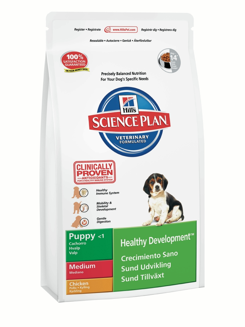 Корм сухой Hills Healthy Development для щенков средних пород, с курицей, 3 кг7692 Корм сухой Hills Healthy Development для щенков средних пород, с курицей, 3 кг7692Корм сухой Hills предназначен для щенков средних пород в возрасте до 1 года. Обеспечивает поддержание иммунной системы и подвижности. С антиоксидантами с клинически подтвержденным эффектом и ДГК из рыбьего жира. Ключевые преимущества: Антиоксиданты с клинически подтвержденным эффектом для здоровья иммунной системы. Омега-3 жирные кислоты и оптимальный уровень минералов для правильного развития скелета и подвижности. Ингредиенты высокого качества для легкого пищеварения. Великолепный вкус. Состав: курица (минимум 34% курицы, 50% курицы и индейки), молотая кукуруза, мука из курицы и индейки, животный жир, мука из маисового глютена, гидролизат белка, сухая свекольная пульпа, рыбий жир, соль, калия хлорид, дикальция фосфат, динатрия фосфат, соль,таурин, L-триптофан, витамины и микроэлементы. Содержит натуральные консерванты - смесь токоферолов, лимонную кислоту и экстракт розмарина. Среднее содержание нутриентов в рационе: протеины...