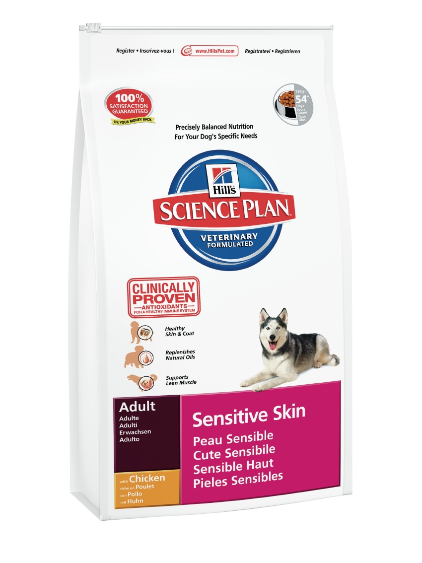 Корм сухой Hills Sensitive Skin для взрослых собак с чувствительной кожей, с курицей, 12 кг6060 Корм сухой Hills Sensitive Skin для взрослых собак с чувствительной кожей, с курицей, 12 кг6060Корм сухой Hills Adult Sensitive Skin - повседневный корм для собак с чувствительной кожей в возрасте от 1 года до 7 лет. Обеспечивает точный баланс калорий, протеинов, витаминов и минералов. Разработан специально для питания кожи и шерсти вашей собаки. Без добавления искусственных красителей, ароматизаторов и консервантов. Основная цель - восстановление здорового состояния кожи и блеска шерсти - достигается за счет дополнительного введения в корм омега-6 и омега-3 жирных кислот, использования высококачественного протеина (из яиц и курицы), специфических аминокислот и эффективных уровней биологически активных антиоксидантов. Высокий уровень питательных веществ, необходимых для кожи и шерсти поддерживает кожу здоровой и шерсть блестящей. Корм содержит антиоксидантную формулу Hills для укрепления иммунной системы. Сбалансированное питание и великолепный вкус для взрослых собак. Состав: молотый рис, молотая кукуруза, мука из курицы и индейки (минимум 23% курицы,...