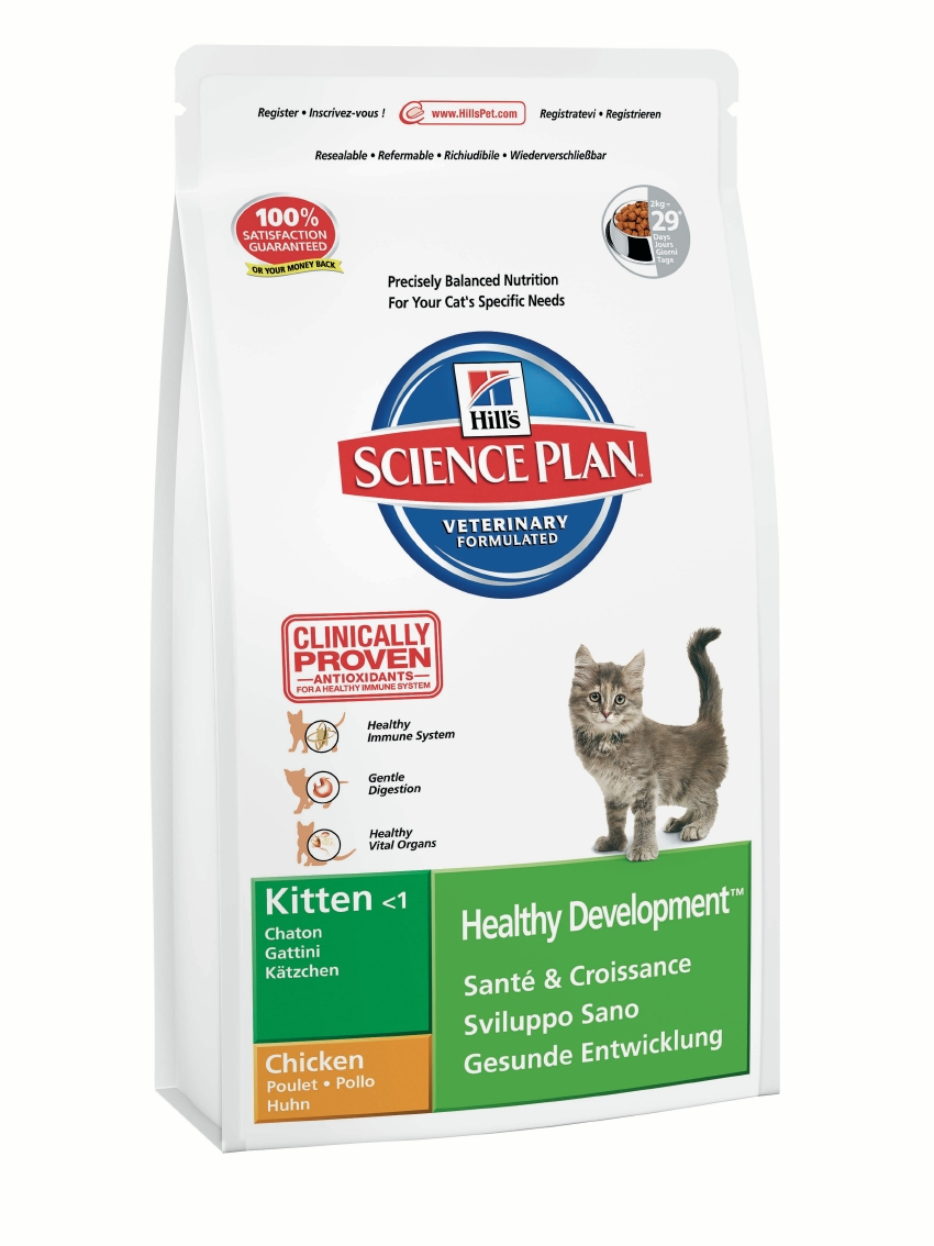 Корм сухой для котят Hills Healthy Development, с курицей, 400 г5197 Корм сухой для котят Hills Healthy Development, с курицей, 400 г5197Сухой корм Hills Science Plan Healthy Development предназначен для котят после отъема от матери возрастом до 1 года, а также беременных и кормящих кошек. Это полноценное, точно сбалансированное питание, приготовленное из ингредиентов высокого качества, без добавления красителей и консервантов. Рацион Science Plan содержит эксклюзивный комплекс антиоксидантов с клинически подтвержденным эффектом для поддержки иммунной системы вашего питомца. Показания: 1. Растущие котята. Science Plan Kitten сформулирован для обеспечения всех питательных потребностей растущих котят с момента отъема до полового созревания (12 месяцев). 2. Беременные и кормящие кошки. Science Plan Kitten также отвечает всем питательным потребностям беременных и кормящих кошек. Корм поддерживает здоровье мочевого тракта благодаря контролированию уровня минералов и рН мочи. Корм Science Plan Kitten содержит улучшенную Антиоксидантную Формулу для снижения окислительных повреждений клеток. ...