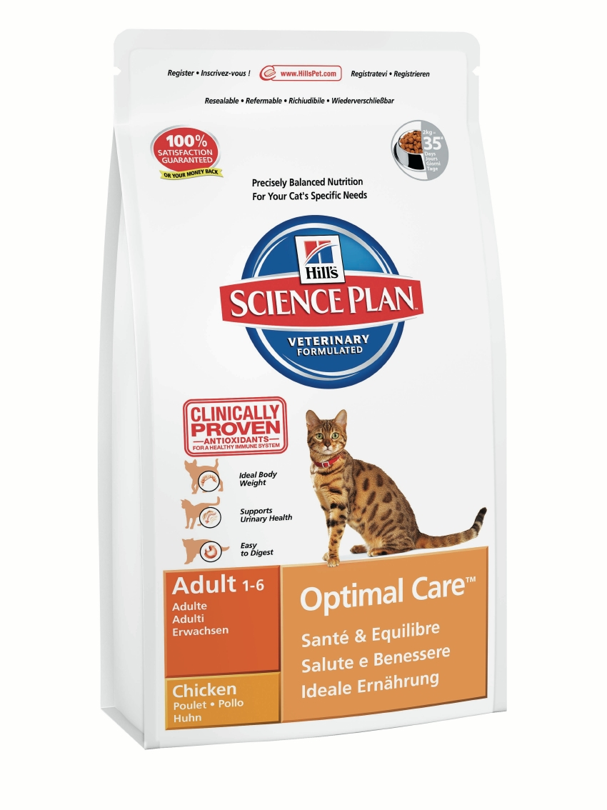 Корм сухой Hills Optimal Care для взрослых кошек, с курицей, 2 кг8736 Корм сухой Hills Optimal Care для взрослых кошек, с курицей, 2 кг8736Корм сухой Hills - это полноценный и сбалансированный сухой корм для кошек со вкусом курицы, разработанный специально для кормления кошек всех пород в возрасте до 7 лет. Этот рацион поможет вашей кошке оставаться в форме, ежедневно восполняя утраченную энергию и насыщая необходимым комплексом витаминов и питательных элементов. Таурин и сбалансированный уровень фосфора поддерживает здоровье всех жизненно важных органов. Высококачественный белок способствует поддержанию оптимального веса тела. Обогащен Омега-6 жирными кислотами и витамином E для улучшения состояния кожи и шерсти. Изготовлен из высококачественного мяса курицы и не содержит куриных субпродуктов. Состав: мясо курицы (минимум 36%), цельнозерновая пшеница, мука из кукурузного глютена, животный жир, молотый рис, пшеничный глютен, мука из куриной печени, сушеная свекольная мякоть, яичный порошок, сульфат кальция, молочная кислота, хлористый калий, DL-метионин, холина хлорид, рыбий жир, соевое масло,...