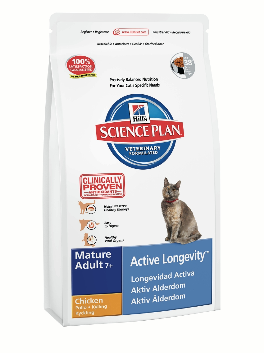 Корм сухой Hills Active Longevity для пожилых кошек, с курицей, 2 кг8742 Корм сухой Hills Active Longevity для пожилых кошек, с курицей, 2 кг8742Корм сухой Hills предназначен для пожилых кошек старше 7 лет. Корм помогает сохранить функцию почек и других жизненно важных органов. Разработан с антиоксидантами с клинически подтвержденным эффектом, Омега-3 жирными кислотами и сниженным содержанием фосфора. Ключевые преимущества: Антиоксидантные витамины Е и С для сохранения функции почек. Высоко перевариваемые ингредиенты для легкого пищеварения. Поддерживает функцию жизненно важных органов с помощью сбалансированного уровня минералов. 100% гарантия качества, консистенции и вкуса. Состав: курица (минимум 35% курицы, 50% общего содержания мяса домашней птицы): мука из мяса домашней птицы, молотый рис, молотая кукуруза, мука из маисового глютена, животный жир, гидролизат белка, калия хлорид, сухая свекольная пульпа, рыбий жир, кальция карбонат, соль, таурин, витамины и микроэлементы. Содержит натуральные консерванты - смесь токоферолов, лимонную кислоту и экстракт розмарина. ...
