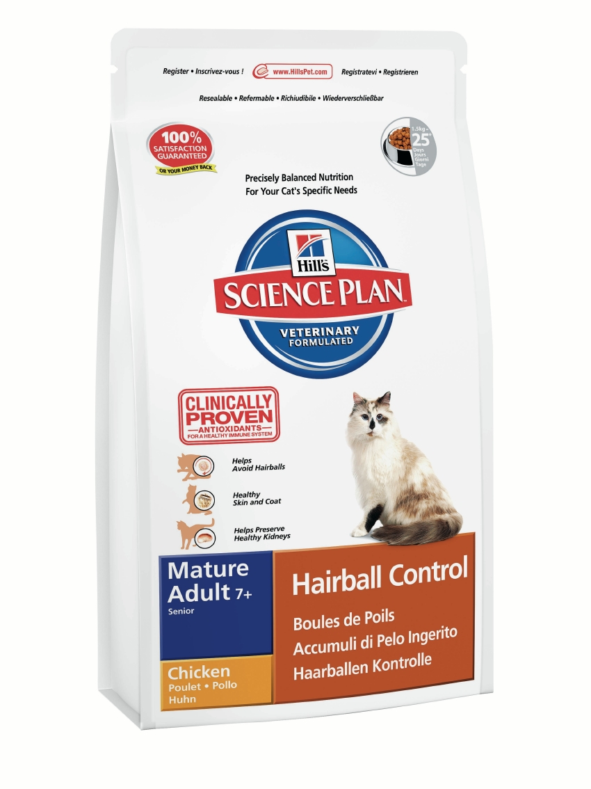 Корм сухой Hills Hairball Control для пожилых кошек, для вывода шерсти из желудка, с курицей, 1,5 кг7610 Корм сухой Hills Hairball Control для пожилых кошек, для вывода шерсти из желудка, с курицей, 1,5 кг7610Корм сухой Hills предназначен для пожилых кошек. Помогает предотвратить образование волосяных комочков. Рецептура с антиоксидантами с клинически подтвержденным эффектом и оптимальным уровнем фосфора подходит для ежедневного кормления. Ключевые преимущества: Технология применения натуральной клетчатки помогает снижать образование волосяных комочков. Незаменимые нутриенты для снижения выпадения шерсти. Антиоксидантные витамины Е и С для сохранения функции почек. 100% гарантия качества, консистенции и вкуса. Состав: курица (минимум 30% курицы, 50% общего содержания мяса домашней птицы): мука из мяса домашней птицы, молотая кукуруза, мука из маисового глютена, животный жир, молотый рис, порошок целлюлозы, гидролизат белка, мука из тунца, растительное масло, мука из гороховых отрубей, калия хлорид, L-лизина гидрохлорид, кальция карбонат, соль, сухие дрожжи, таурин, DL-метионин, витамины и микро элементы. Содержит натуральные консерванты -...