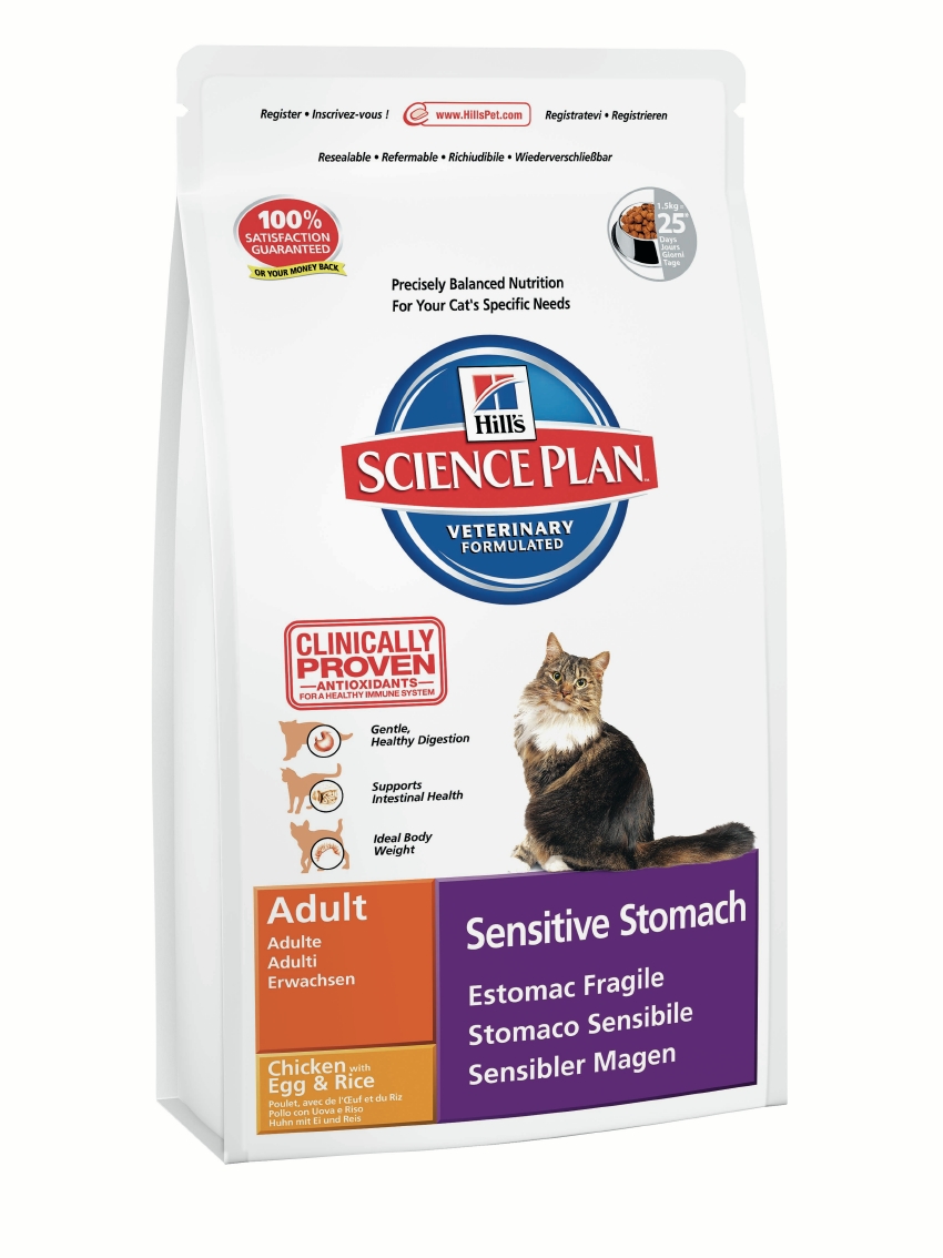 Корм сухой Hills Sensitive Stomach для кошек с чувствительным желудком, курица с яйцом и рисом, 1,5 кг7619 Корм сухой Hills Sensitive Stomach для кошек с чувствительным желудком, курица с яйцом и рисом, 1,5 кг7619Сухой корм Hills Science Plan Sensitive Stomach предназначен для кошек от 1 года до 6 лет. Это полноценное, точно сбалансированное питание, приготовленное из ингредиентов высокого качества, без добавления красителей и консервантов. Рацион Science Plan содержит эксклюзивный комплекс антиоксидантов с клинически подтвержденным эффектом для поддержки иммунной системы вашего питомца. Рекомендуется взрослым кошкам для улучшения работы пищеварительного тракта. Корм разработан для удовлетворения всех потребностей организма взрослой кошки средней активности от момента достижения зрелости до 7 лет. Он содержит хорошо перевариваемые ингредиенты и смесь растворимых и нерастворимых волокон, а также дополнительный уровень антиоксидантных витаминов, что способствует поддержанию здоровья желудочно-кишечного тракта. Цели: обеспечение полностью перевариваемыми и адсорбируемыми ингредиентами и смесью растворимых и нерастворимых волокон для поддержания нормальной функции и моторики...