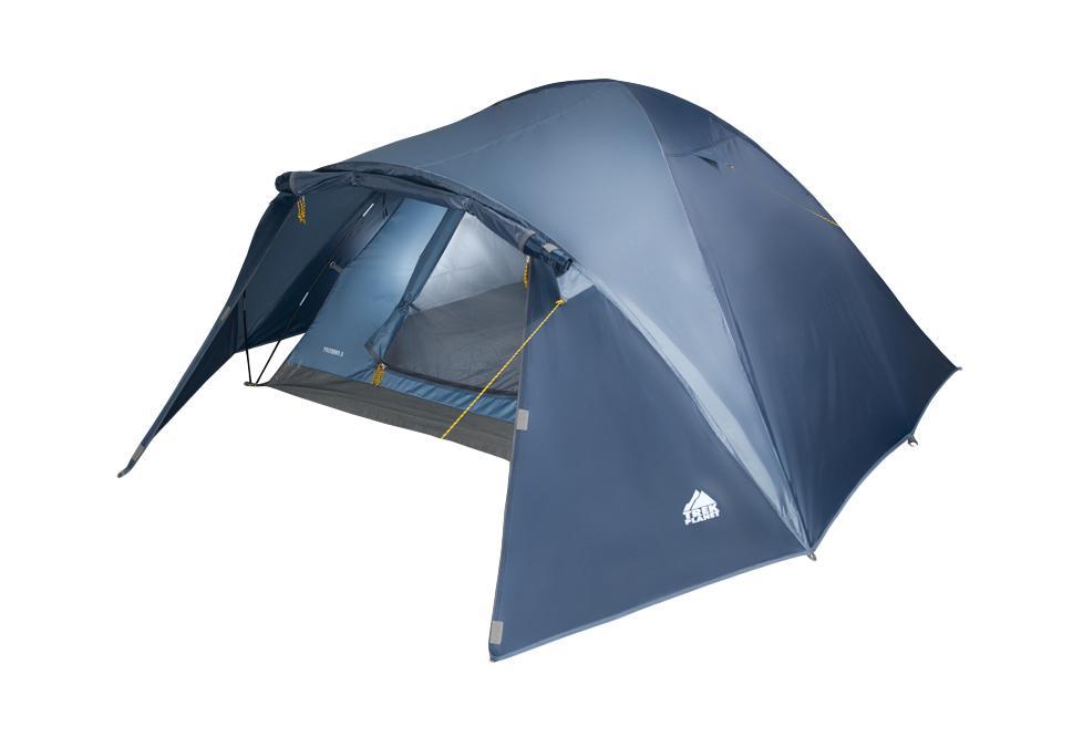 Палатка трехместная Trek Planet Palermo 3, цвет: синий70164 Палатка трехместная Trek Planet Palermo 3, цвет: синий70164Двухслойная трехместная палатка куполообразной формы с вместительным тамбуром Trek Planet Palermo 3 - отлично подойдет для похода или путешествия. Особенности модели: Палатка легко и быстро устанавливается, Тент палатки из полиэстера, с пропиткой PU водостойкостью 2000 мм, надежно защитит от дождя и ветра, Все швы проклеены, Внутренняя палатка, выполненная из дышащего полиэстера, обеспечивает вентиляцию помещения и позволяет конденсату испаряться, не проникая внутрь палатки, Москитная сетка на входе в спальное отделение в полный размер двери, Вентиляционный клапан, Каркас выполнен из прочного стеклопластика, Дно изготовлено из прочного армированного полиэтилена, Внутренние карманы для мелочей, Возможность подвески фонаря в палатке. Палатка упакована в сумку-чехол с ручками, застегивающуюся на застежку-молнию. Размер в сложенном виде: 63 см х 18 см х 18 см.