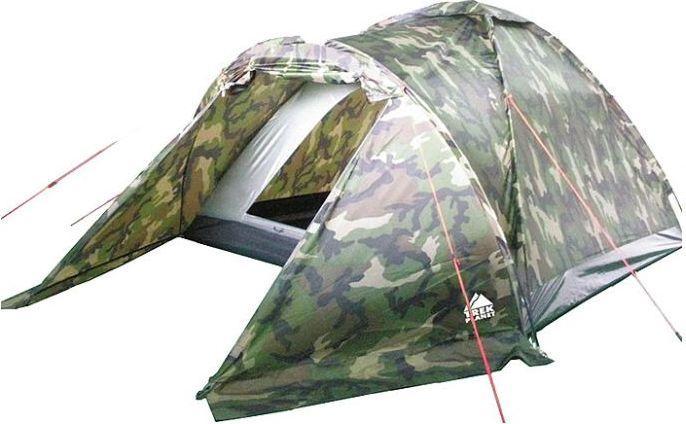 Палатка трехместная TREK PLANET Forester 3, цвет: камуфляж70136 Палатка трехместная TREK PLANET Forester 3, цвет: камуфляж70136Однослойная камуфляжная трехместная палатка Trek Planet Forester 3 станет необходимым атрибутом похода, рыбалки или охоты. Благодаря камуфляжной расцветке, не привлекает лишнего внимания на природе. Большое преимущество этой палатки в том, что в ней есть удобный тамбур, куда можно убрать вещи и обувь. Особенности модели: Размер спальной комнаты: 210 см х 190 см х 120 см; Палатка легко и быстро устанавливается; Палатка оснащена вместительным и защищенным от непогоды тамбуром; Тент палатки из полиэстера, с пропиткой PU водостойкостью 1000 мм, надежно защитит от дождя и ветра; Все швы проклеены; Каркас выполнен из прочного стекловолокна; Дно изготовлено из прочного армированного полиэтилена; Вентиляционное окно сверху палатки не дает скапливаться конденсату на стенках палатки; Москитная сетка на входе в спальное отделение в полный размер двери; Внутренние карманы для мелочей; Возможность подвески фонаря в палатке. ...