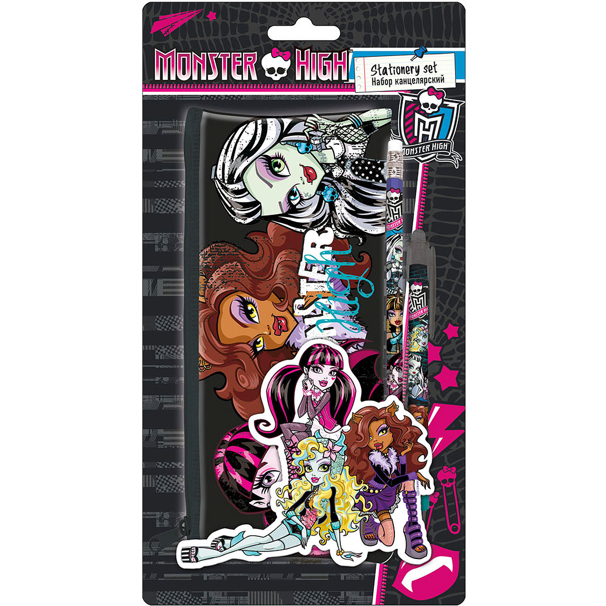 Канцелярский набор Monster High, 3 предметаMHBB-US1-430-BL Канцелярский набор Monster High, 3 предметаMHBB-US1-430-BLКанцелярский набор Monster High станет незаменимым атрибутом в учебе любого школьника. Он включает в себя прямоугольный пенал, чернографитный карандаш с ластиком и автоматическую ручку. Пенал закрывается на застежку-молнию. Ручка снабжена прорезиненной вставкой в области захвата, подача стержня производится путем нажатия на кнопку в верхней части ручки. Все предметы набора оформлены изображениями персонажей популярного мультсериала Monster High.