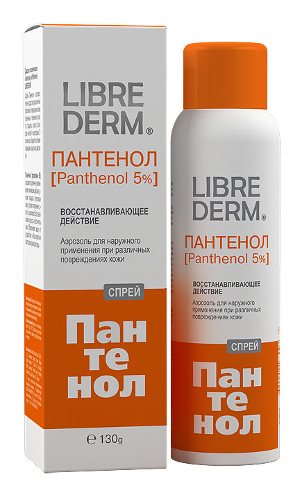 Librederm Спрей Пантенол 5 %, восстанавливающий, 130 г8515 Librederm Спрей Пантенол 5 %, восстанавливающий, 130 г8515Спрей Пантенол вспомогательное средство при различных проблемах и повреждениях кожи (солнечных и термических ожогах, трещинах, сухости). Благодаря высокой концентрации D-пантенола обладает восстанавливающим и защитным действием. Товар сертифицирован.