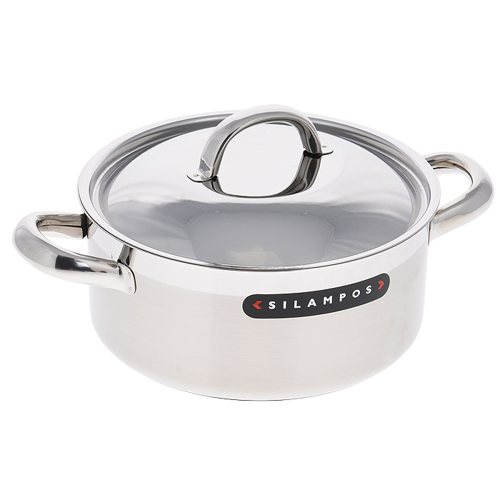 Кастрюля Silampos Европа с крышкой, 2 л632122BM1018 Кастрюля Silampos Европа с крышкой, 2 л632122BM1018Кастрюля Silampos Европа изготовлена из высококачественной нержавеющей стали с матовой внутренней и внешней полировкой. Зеркальный ободок у кромки с внешней стороны придает посуде стильный внешний вид. Термическое дно Impact Disc Plus выдерживает температуры до двух раз превосходящую максимальную температуру, необходимую для приготовления пищи. Изделие оснащено прочными стальными ручками. Специальные изогнутые бортики посуды обеспечивают легкое и аккуратное выливание жидкости. Крышка, выполненная из нержавеющей стали, плотно прилегает к краю посуды. Кастрюлю можно использовать на всех типах плит, включая индукционные. Можно мыть в посудомоечной машине. Посуда Silampos производится с использованием самых последних достижений в области производства изделий из нержавеющей стали. Алюминиевый диск инкапсулируется между дном кастрюли и защитной оболочкой из нержавеющей стали под давлением 1500 тонн. Этот высокотехнологичный процесс устраняет необходимость обычной...