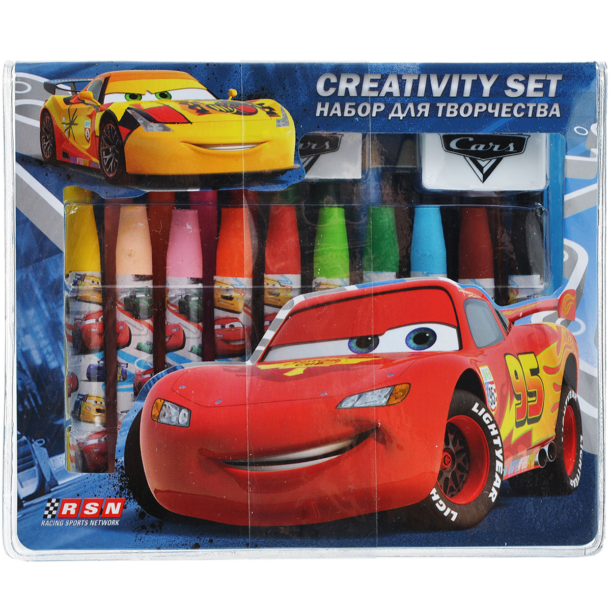 Набор для рисования Cars, 25 предметовCRAA-US1-460199 Набор для рисования Cars, 25 предметовCRAA-US1-460199Набор для рисования Cars позволит вашему ребенку проявить свои творческие способности. Он включает в себя цветные карандаши двенадцати цветов, восковые мелки десяти цветов, точилку, ластик и стикер. Каждый мелок обернут в бумажную гильзу с изображением персонажей популярного мультфильма Тачки (Cars). Набор откроет юным художникам новые горизонты для творчества, а также поможет развить мелкую моторику рук, цветовое восприятие, фантазию и воображение.