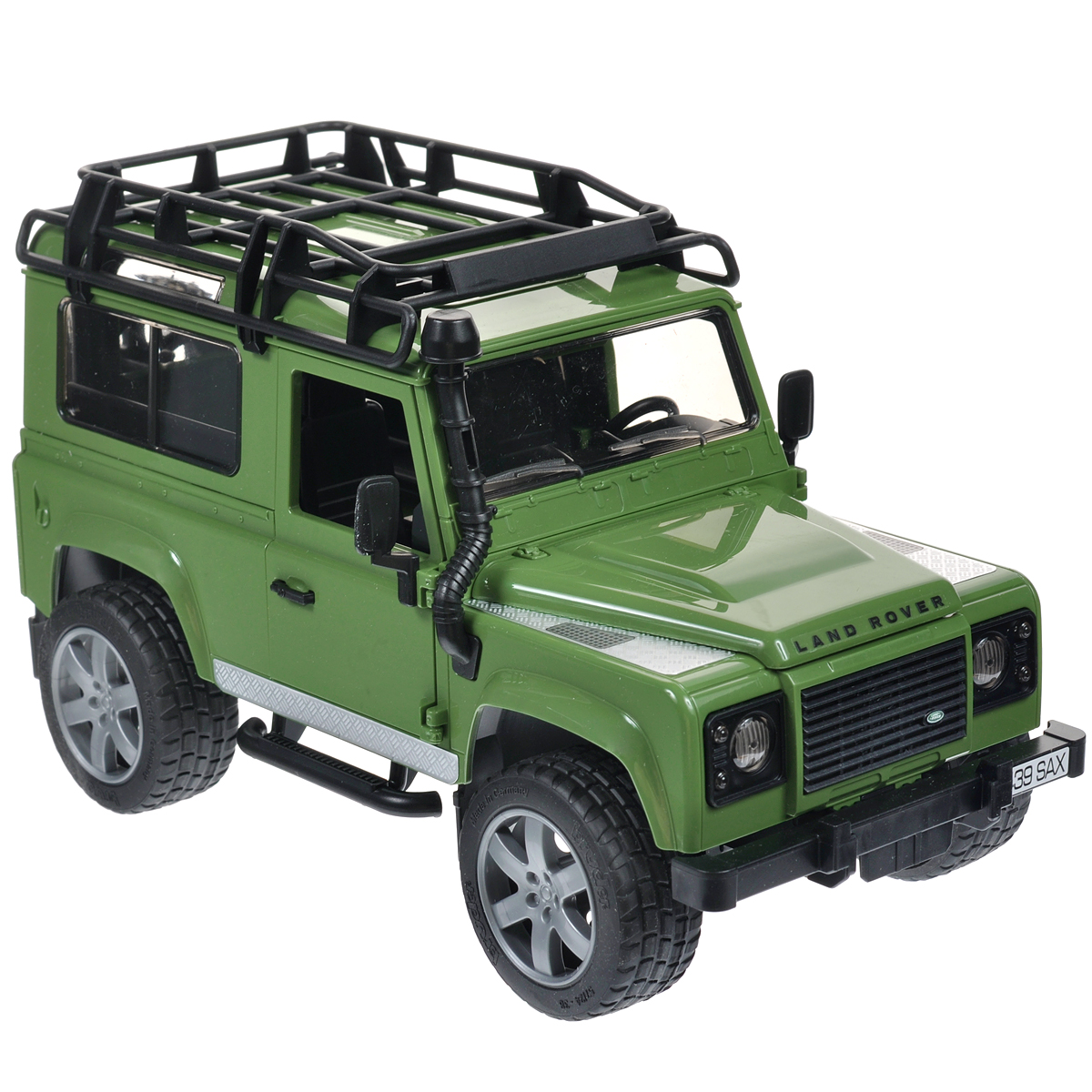 Bruder Внедорожник Land Rover Defender цвет зеленый02-590 Bruder Внедорожник Land Rover Defender цвет зеленый02-590Внедорожник Bruder Land Rover Defender, выполненный из прочного безопасного материала, отлично подойдет ребенку для различных игр. Машина является уменьшенной копией внедорожника фирмы Land Rover Defender. С левой стороны проходит выхлопная труба. К крыше автомобиля крепится багажник. Капот поднимается и крюком фиксируется в верхнем положении. Передняя и задняя оси оснащены амортизаторами. Задние сиденья снимаются, и внедорожник превращается в удобный автомобиль для перевозки грузов. К задней двери внедорожника прикреплено запасное колесо. Также внедорожник оснащен фаркопом. Дверь водителя, пассажира и задняя двери открываются и снимаются. В салон помещается небольшая фигурка или игрушка. Передние колеса поворачиваются рулем. Кроме этого, в наборе прилагается дополнительный руль (расположен на днище автомобиля), которым через крышу можно управлять колесами внедорожника. Прорезиненные колеса обеспечивают машине устойчивость и хорошую проходимость. Порадуйте своего...