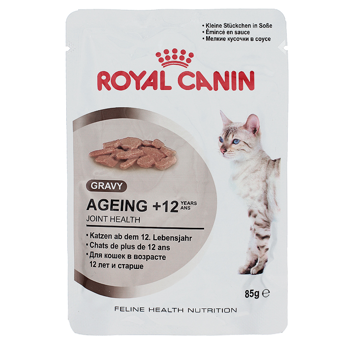 Консервы Royal Canin Ageing +12, для кошек старше 12 лет, 85 г0151 Консервы Royal Canin Ageing +12, для кошек старше 12 лет, 85 г0151Консервы Royal Canin Ageing +12 - измельченные кусочки в соусе для кошек старше 12 лет. У пожилых кошек старше 12 лет: - Ускоряется процесс старения клеток организма. - Кошка теряет в весе. - Снижается уровень активности. - Наблюдаются поведенческие изменения. Здоровье суставов. Способствует поддержанию здоровья суставов благодаря повышенному содержанию хондропротекторных веществ и незаменимых жирных кислот EPA и DHA. Здоровье почек. Способствует поддержанию здоровья почек пожилых кошек благодаря умеренному содержанию фосфора. Стимулирование аппетита. Инстинктивно предпочитаемый кошками нутриентный профиль. Состав: мясо и мясные субпродукты, злаки, субпродукты растительного происхождения, экстракты белков растительного происхождения, масла и жиры, минеральные вещества, моллюски и ракообразные, углеводы. Добавки (в 1 кг): Витамин D3: 230 ME, Железо: 3,6 мг, Йод: 0,1 мг, Марганец:...