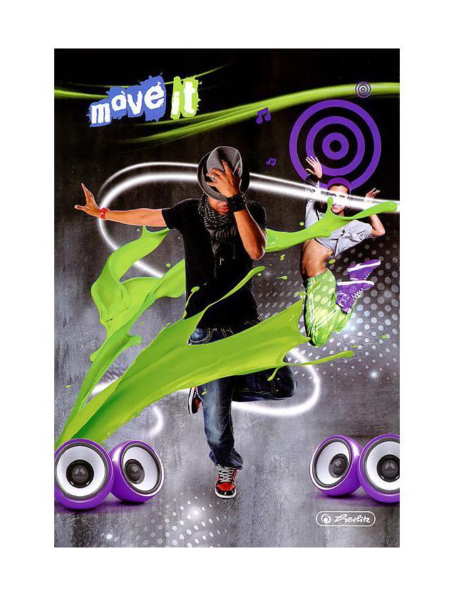 Блокнот Herlitz Move It Move it GreenA20964 Блокнот Herlitz Move It Move it GreenA20964Записная книжка Move It: Green - незаменимый помощник в офисе, дома или в университете. Она сохранит любую информацию, будь то телефоны или адреса друзей, список покупок или важные мысли. Благодаря небольшому формату ее легко взять с собой. Интегральный переплет сохранит книжку в аккуратном состоянии на протяжении всего времени ее использования. Обложка из плотного ламинированного картона оформлена изображением двух танцоров и брызг краски зеленого цвета. Внутренний блок выполнен из белой офсетной бумаги в серую клетку. Широчайший ассортимент товаров под маркой Herlitz известен на российском рынке как символ немецкого качества. Нет такой офисной или школьной принадлежности, которая не нашла бы свое место среди товаров этой марки. Характеристики: Материал: бумага, картон. Размер записной книжки: 14,5 см х 21 см х 1 см. Формат: А5.