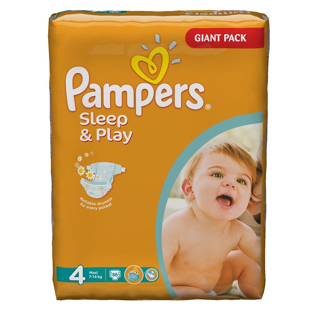 Pampers Sleep & Play Подгузники 4, 7-14 кг, 86 штPA-81448306 Pampers Sleep & Play Подгузники 4, 7-14 кг, 86 штPA-81448306Надежная защита каждому по карману! Чтобы малыш правильно развивался, был счастливым и полным сил, ему необходимы забота и комфорт днем и ночью. Pampers Sleep&Play заботятся о сухости и здоровье кожи малыша. Подгузники Pampers Sleep&Play – это выгодное сочетание цены и качества. Они продаются по приемлемой цене и доступны семье с любым бюджетом. Sleep&Play дарит малышу спокойный сон ночью и веселые игры днем. - Сухость Pampers по выгодной цене - Двойной впитывающий слой, сохраняющий кожу малыша сухой до 9 часов - Двойные манжетики по бокам, защищающие от протеканий