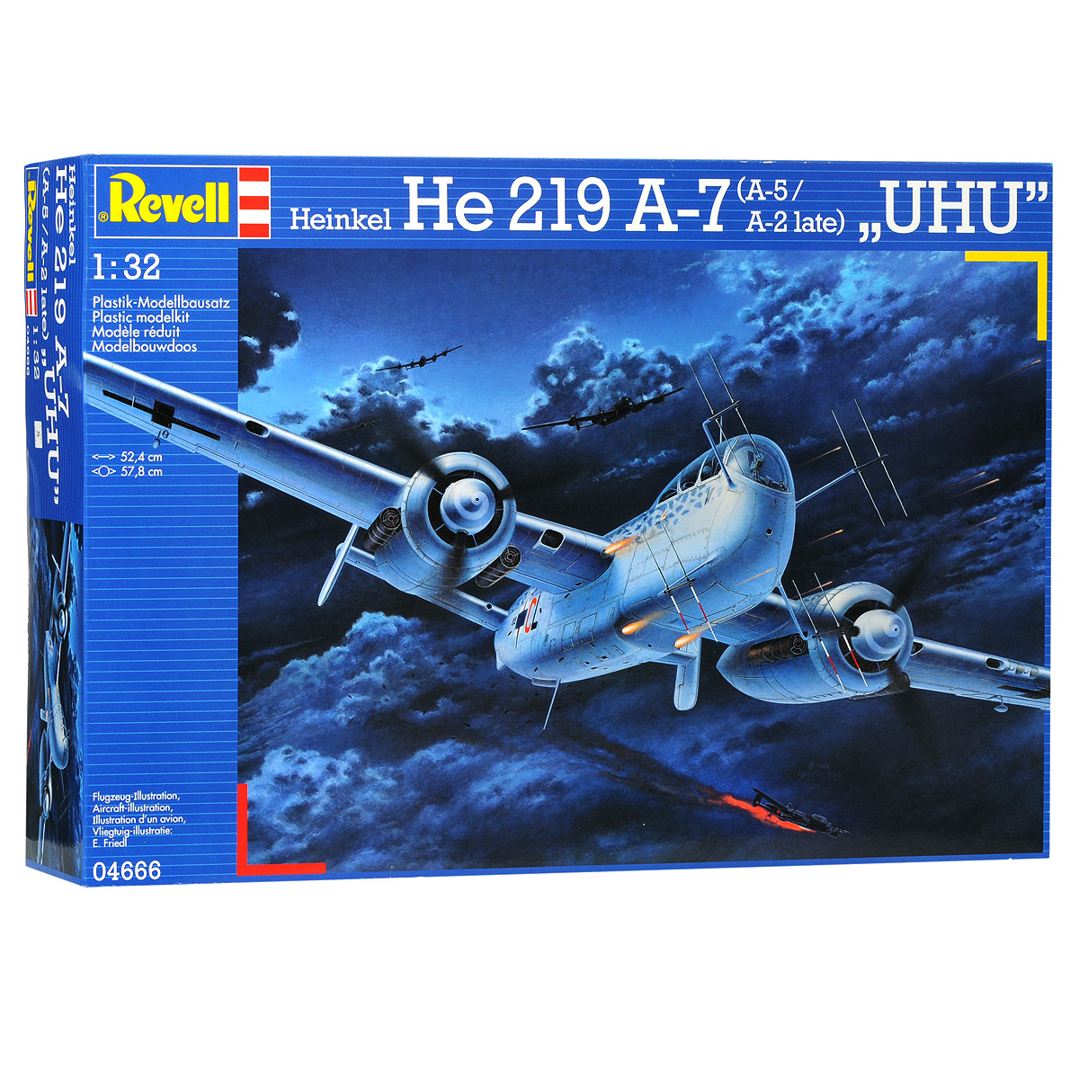 Сборная модель Revell Самолет-истребитель Heinkel He 219 A-7 (А-5/А-2 late) UHU04666 Сборная модель Revell Самолет-истребитель Heinkel He 219 A-7 (А-5/А-2 late) UHU04666Сборная модель Revell Самолет-истребитель Heinkel He 219 A-7 (А-5/А-2 late) UHU поможет вам и вашему ребенку придумать увлекательное занятие на долгое время. Набор включает в себя 261 пластиковый элемент, из которых можно собрать достоверную уменьшенную копию одноименного самолета. Также в наборе схематичная инструкция по сборке. Истребитель Heinkel He 219 A-7 - это первый в мире немецкий самолет, в котором было встроено катапультное кресло и двухмоторный поршень. Ночной истребитель был разработан в 1942 году. Первые машины поступили в распоряжение Люфтваффе в октябре 1943 года. Использовались He-219 в основном для обороны Берлина. Этими самолетами была укомплектована группа NJG1. Несмотря на постоянную нехватку He-219 и потери, группа показала отличную результативность. Процесс сборки развивает интеллектуальные и инструментальные способности, воображение и конструктивное мышление, а также прививает практические навыки работы со схемами и...