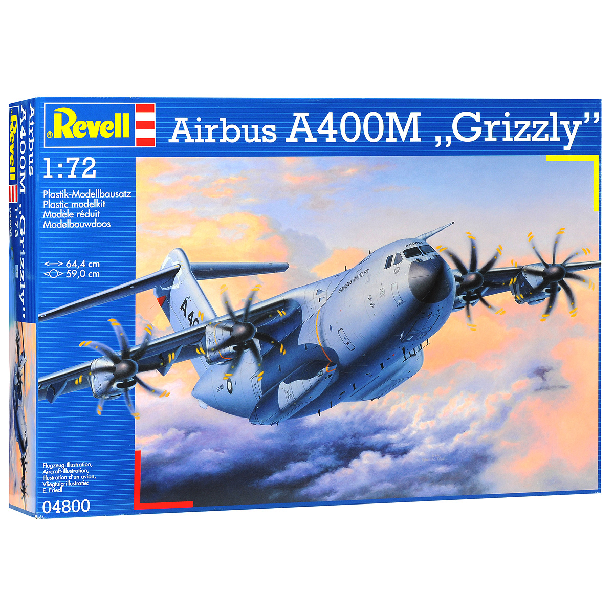 Сборная модель Revell Самолет военно-транспортный Airbus A400M Grizzly04800 Сборная модель Revell Самолет военно-транспортный Airbus A400M Grizzly04800Сборная модель Revell Самолет военно-транспортный Airbus A400M Grizzly поможет вам и вашему ребенку придумать увлекательное занятие на долгое время. Набор включает в себя 212 пластиковых элементов, из которых можно собрать достоверную уменьшенную копию одноименного самолета. Также в наборе схематичная инструкция по сборке. Airbus A400M - четырёхмоторный турбовинтовой военно-транспортный самолёт, выпускаемый Airbus Military. Первый экземпляр A400M был продемонстрирован 26 июня 2008 года в г. Севилья. По состоянию на март 2013 года заказано 174 самолёта, в том числе для ВВС Германии - 53, Франции - 50, Испании - 27, Великобритании - 22. Кроме того, заказаны самолёты для ВВС Турции, Бельгии, Люксембурга и Малайзии. Процесс сборки развивает интеллектуальные и инструментальные способности, воображение и конструктивное мышление, а также прививает практические навыки работы со схемами и чертежами. Уровень сложности: 5. УВАЖАЕМЫЕ КЛИЕНТЫ!...