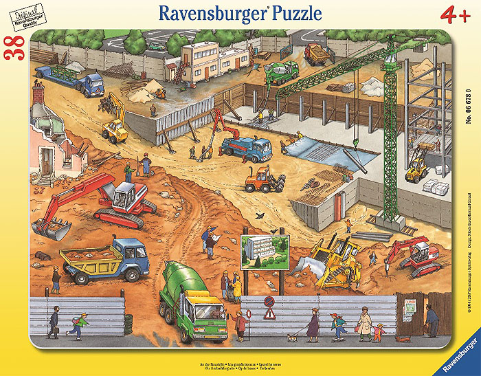 Ravensburger Пазл На стройке, 38 шт06678 Ravensburger Пазл На стройке, 38 шт06678Пазлы - замечательная развивающая игра для детей. Собирание пазла развивает у ребенка мелкую моторику рук, тренирует наблюдательность, логическое мышление, знакомит с окружающим миром, с цветом и разнообразными формами, учит усидчивости и терпению, аккуратности и вниманию.