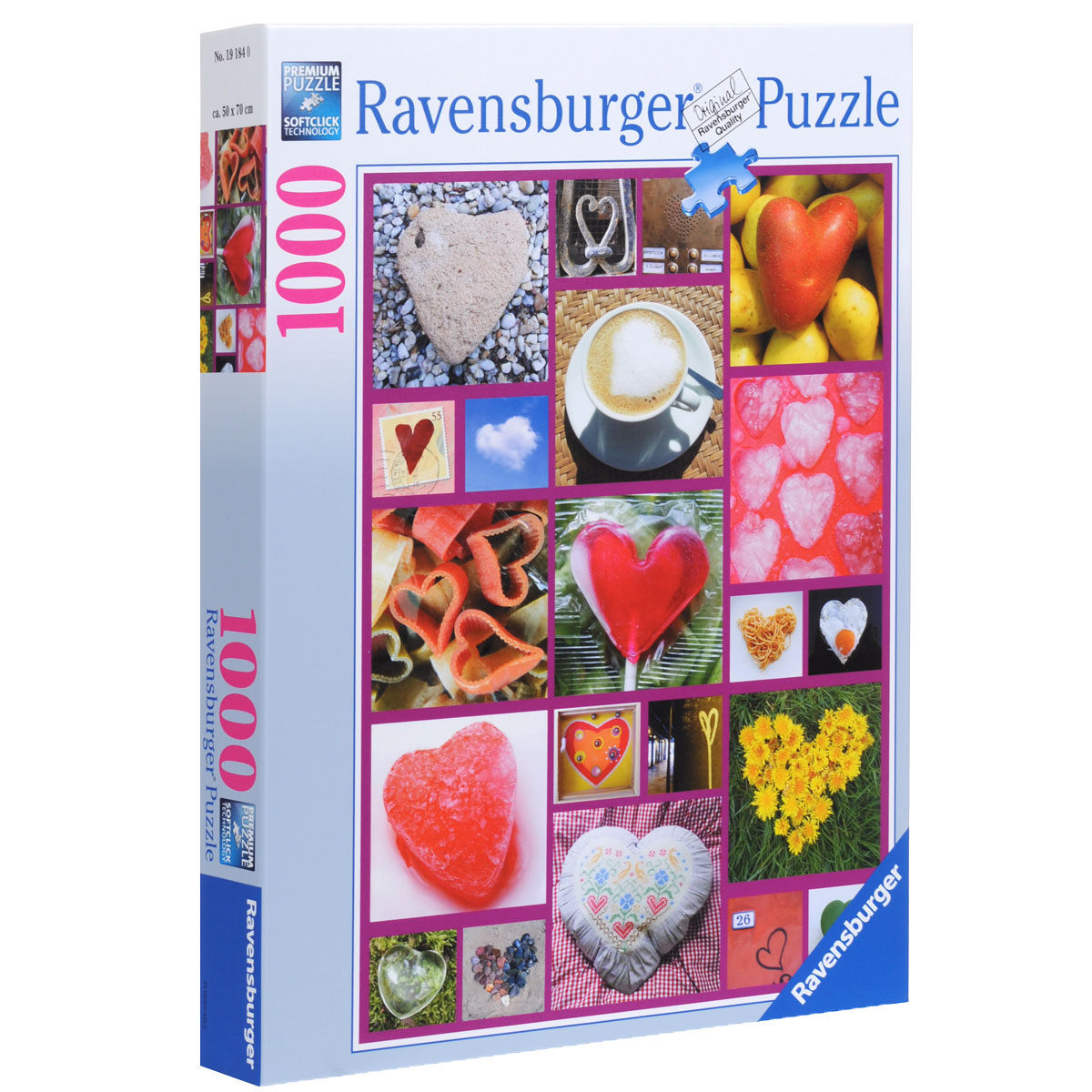Ravensburger Сердца. Пазл, 1000 элементов19184 Ravensburger Сердца. Пазл, 1000 элементов19184Пазл Ravensburger Сердца, без сомнения, придется по душе вам и вашему малышу. Собрав этот пазл, включающий в себя 1000 элементов, вы получите великолепную картину-коллаж из разных сердец – это и рисунок на кофе, и леденец, и макароны, и белое облако в форме сердца. Пазл изготовлен по технологии Softclick, которая гарантирует 100% блокировку механизма. Каждая деталь имеет свою форму и подходит только на своё место. Нет двух одинаковых деталей! Пазл изготовлен из картона высочайшего качества. Все изображения аккуратно отсканированы и напечатаны на ламинированной бумаге. Пазл - великолепная игра для семейного досуга. Сегодня собирание пазлов стало особенно популярным, главным образом, благодаря своей многообразной тематике, способной удовлетворить самый взыскательный вкус. А для детей это не только интересно, но и полезно. Собирание пазла развивает мелкую моторику у ребенка, тренирует наблюдательность, логическое мышление, знакомит с окружающим миром, с цветом и ...