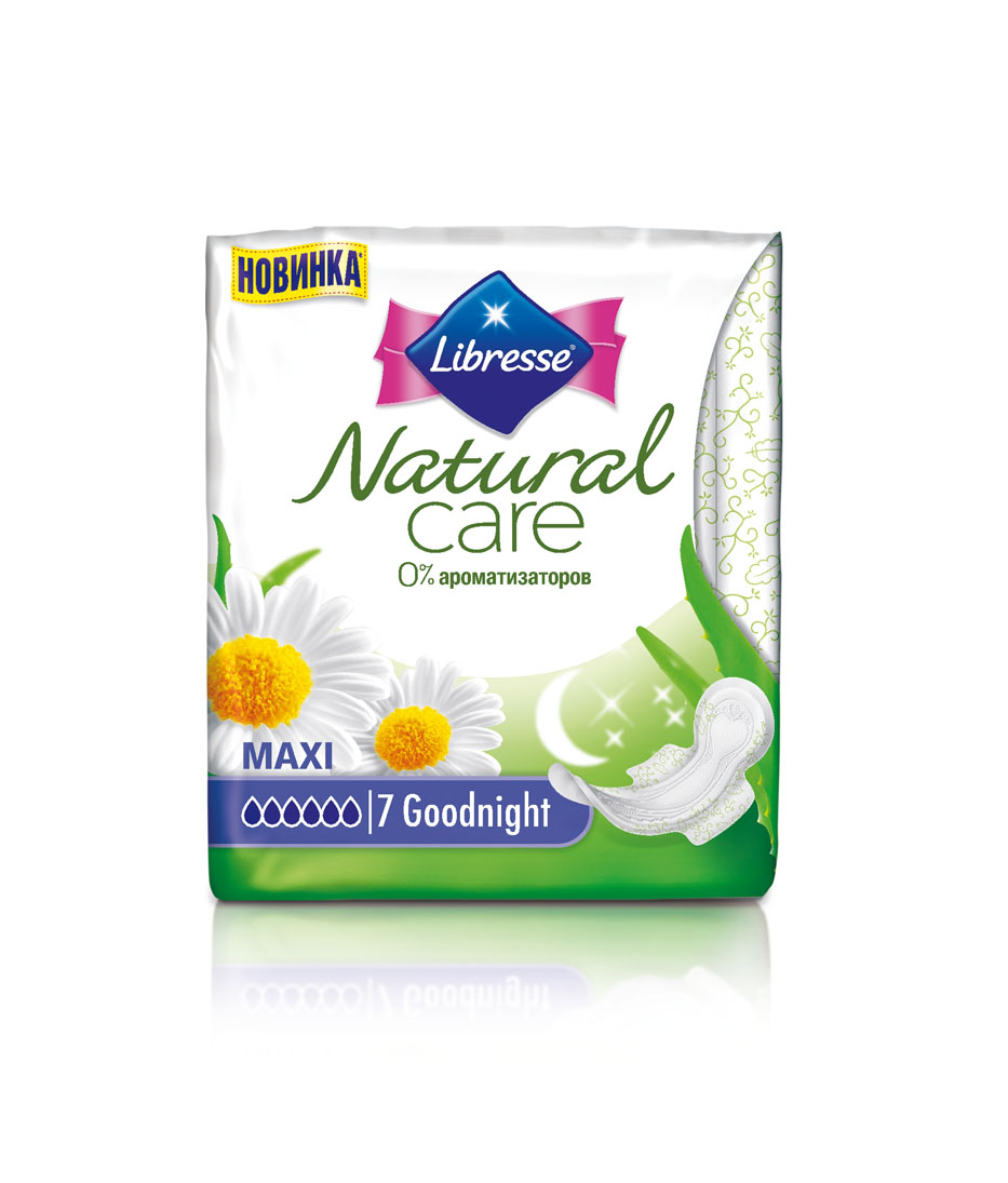 Libresse Гигиенические прокладки Natural Care Maxi. Goodnight с крылышками, с мягкой поверхностью, ночные, 7 шт14037245 Libresse Гигиенические прокладки Natural Care Maxi. Goodnight с крылышками, с мягкой поверхностью, ночные, 7 шт14037245Толстые прокладки Libresse Natural Care Maxi. Normal с мягкой поверхностью обеспечат оптимальную защиту ночью при обильных выделениях. Обогащены натуральными экстрактами алоэ вера и ромашки. Надежно впитывают и защищают и при этом не содержат искусственных ароматизаторов.