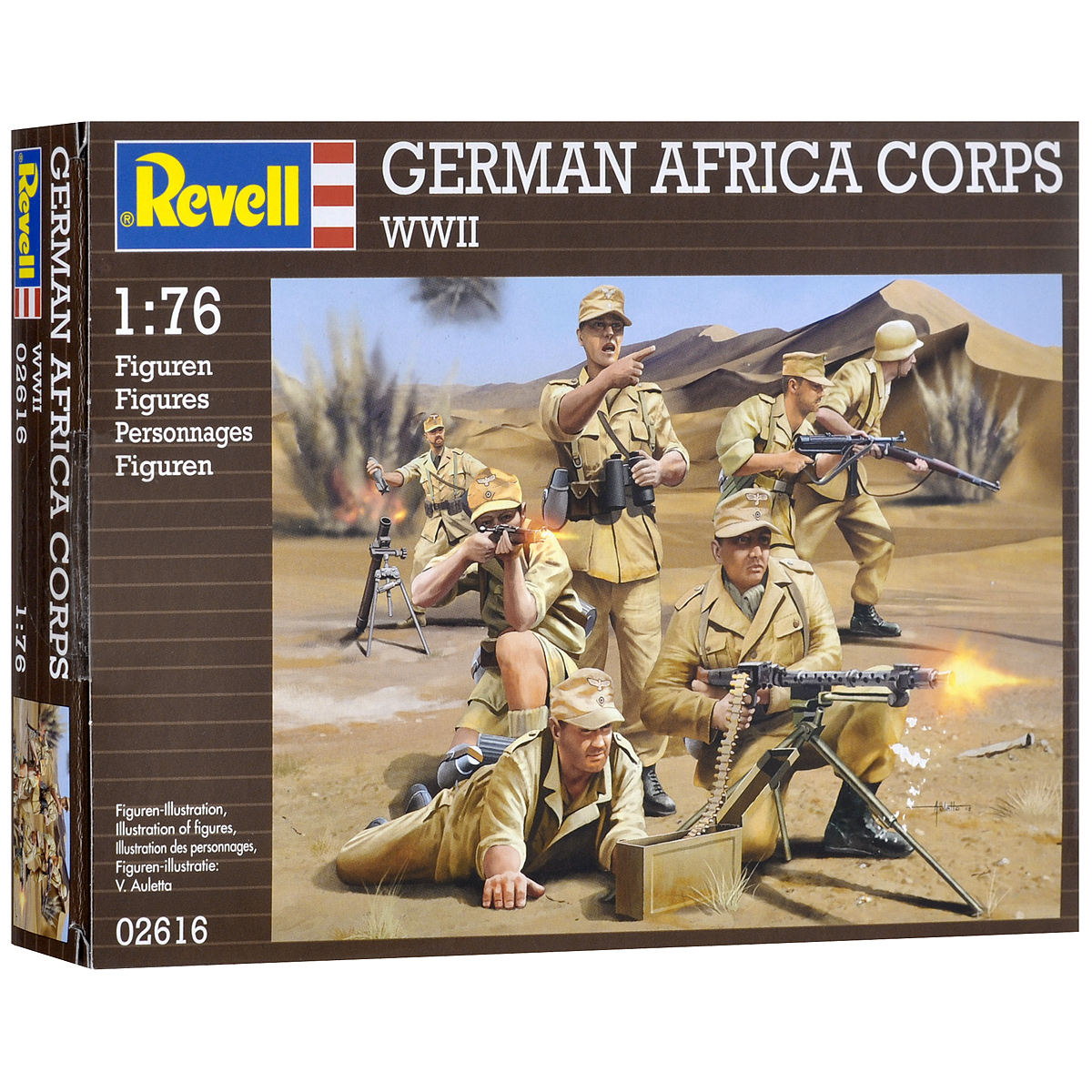 Набор миниатюр Revell Немецкие войска в Африке2616 Набор миниатюр Revell Немецкие войска в Африке2616В комплект набора миниатюр Revell Немецкие войска в Африке входят 50 пластиковых неокрашенных фигурок в виде солдатов немецкой армии во время службы в Африке в различных позах. Реалистичный вид фигурок позволит воспроизвести события минувших дней. В начале 1941 года Германское верховное командование отправил Африканский Корпус, чтобы помочь своим итальянских союзников в Ливии. Кроме фигурок людей в наборе имеются два элемента оружия. Занимаясь раскраской фигур и играя с ними, ребенок сможет развивать ловкость, мелкую моторику рук, терпение усидчивость, а также получит исторические знания. Клей и краски в комплект не входят.