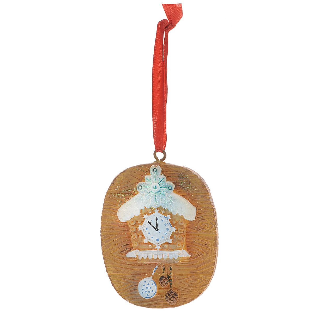 Новогоднее подвесное украшение "Сказочные часы с шишками", цвет: коричневый. 34580