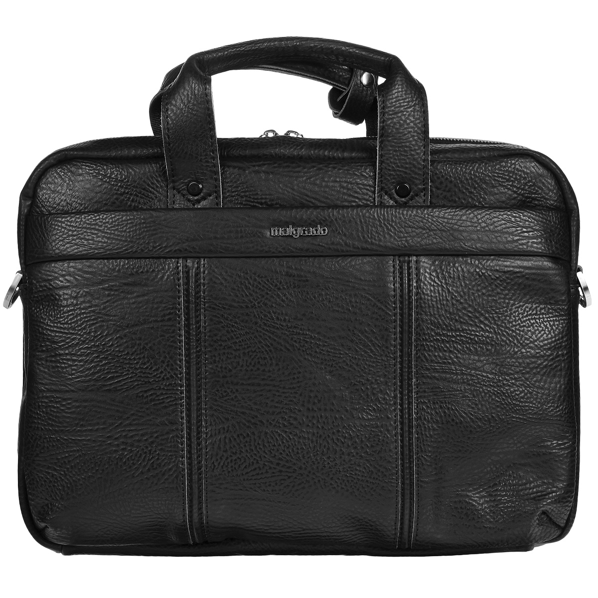 Cумка мужская Malgrado, цвет: черный. BR11-273C1730BR11-273C1730 black Cумка мужская Malgrado Cумка мужская Malgrado, цвет: черный. BR11-273C1730BR11-273C1730 black Cумка мужская MalgradoМужская сумка для документов Malgrado выполнена из натуральной кожи. Сумка со съемным плечевым ремнем состоит из двух вместительных отделений, закрывающихся на застежки-молнии. На лицевой стороне и задней стенке сумки расположено два кармана на молниях. Внутри первого отделения - два отделения для бумаг (формата А4) с перегородкой, два накладных кармана и отсек для ноутбука на хлястике с кнопкой. Во втором отделении расположено два кармашка с хлястиком на липучке, карман для мобильного телефона, два кармашка для визиток и два фиксатора для ручек. Сумка оснащена двумя ручками для переноски. К сумке прилагается чехол для хранения. Сумка - это стильный аксессуар, который подчеркнет вашу изысканность и индивидуальность и сделает ваш образ завершенным.