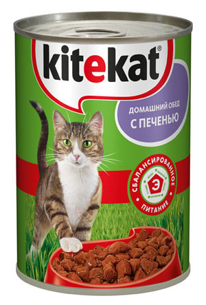 Консервы Kitekat Домашний обед для взрослых кошек, с печенью, 410 г10179 Консервы Kitekat Домашний обед для взрослых кошек, с печенью, 410 г10179Консервы для взрослых кошек Kitekat - полнорационный сбалансированный корм для кошек, который идеально подойдет вашему любимцу. Аппетитные мясные кусочки в нежном соусе содержат все питательные вещества, витамины и минералы, необходимые для сбалансированного питания вашей кошки каждый день. В рацион домашнего любимца нужно обязательно включать консервированный корм, ведь его главные достоинства - высокая калорийность и питательная ценность. Консервы лучше усваиваются, чем сухие корма. Также важно, что животные, имеющие в рационе консервированный корм, получают больше влаги. Корм не содержит сои, консервантов, ароматизаторов, искусственных красителей, усилителей вкуса. Состав: мясо и субпродукты (в том числе печень минимум 4%), злаки, растительное масло, таурин, витамины, минеральные вещества. Анализ: белки - 6,5 г, жиры - 3,5 г, клетчатка - 0,3 г, зола - 2,5 г, витамин А - не менее 70 МЕ мг, витамин Е - не менее 0,9 мг, влага - 84 г. Вес 410 г. ...