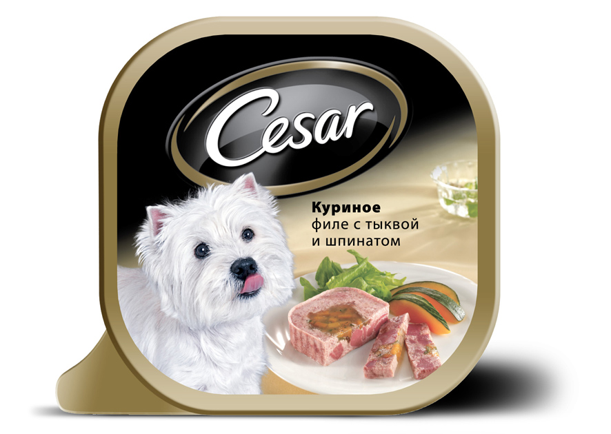 Консервы Cesar, для взрослых собак мелких пород, куриное филе с тыквой и шпинатом, 100 г10220 Консервы Cesar, для взрослых собак мелких пород, куриное филе с тыквой и шпинатом, 100 г10220Консервы Cesar - это полнорационный консервированный корм для взрослых собак мелких пород. Консервы представляют собой аппетитные кусочки мяса в подливе. Кроме того, в их состав входят овощи и ароматные травы, поэтому Cesar придется по душе даже самым привередливым собакам. Консервы приготовлены исключительно из натурального сырья. Не содержат искусственных красителей, консервантов и усилителей вкуса. Состав: курица (минимум 28%), говядина, ягненок, тыква (минимум 6,8%), растительное масло, шпинат, витамины и минеральные вещества. Пищевая ценность в 100 г: белки - 7,5 г, жир - 3,5 г, зола - 0,3 г, клетчатка - максимум 0,4 г, влага 85 г. Энергетическая ценность в 100 г: 70 ккал. Товар сертифицирован.