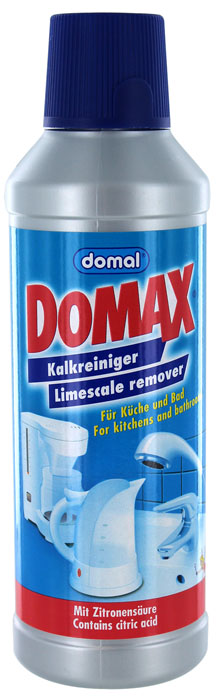 Биоочиститель накипи Domax для всех водонагревательных приборов, 500 мл158061 Биоочиститель накипи Domax для всех водонагревательных приборов, 500 мл158061Специально разработанная формула на основе безвредных для человека биологических веществ. Эффективно удаляет накипь в чайниках, кофеварках, посуде, стиральных машинах, а также трудноудаляемые известковые отложения с твердых поверхностей в ванной и на кухне. Не имеет запаха. Регулярное использование Domax улучшит работу и продлит срок службы ваших водонагревательных приборов. Способ применения: Чайники и водонагревательные приборы : налить 1л воды в чайник (резервуар). В зависимости от загрязнения добавить 150-200 мл средства. Нагреть раствор до 50°С и оставить действовать на 30 мин. Затем вылить раствор, тщательно прополоскать и прокипятить емкость. Кофеварки : налить 200 мл воды в резервуар для воды кофеварки и затем 50 мл средства. Включить кофеварку и прогнать около 100 мл раствора. Выключить кофеварку и дать остаткам раствора подействовать около 15 мин. Затем пропустить остатки раствора и дважды прогнать чистой водой. ...